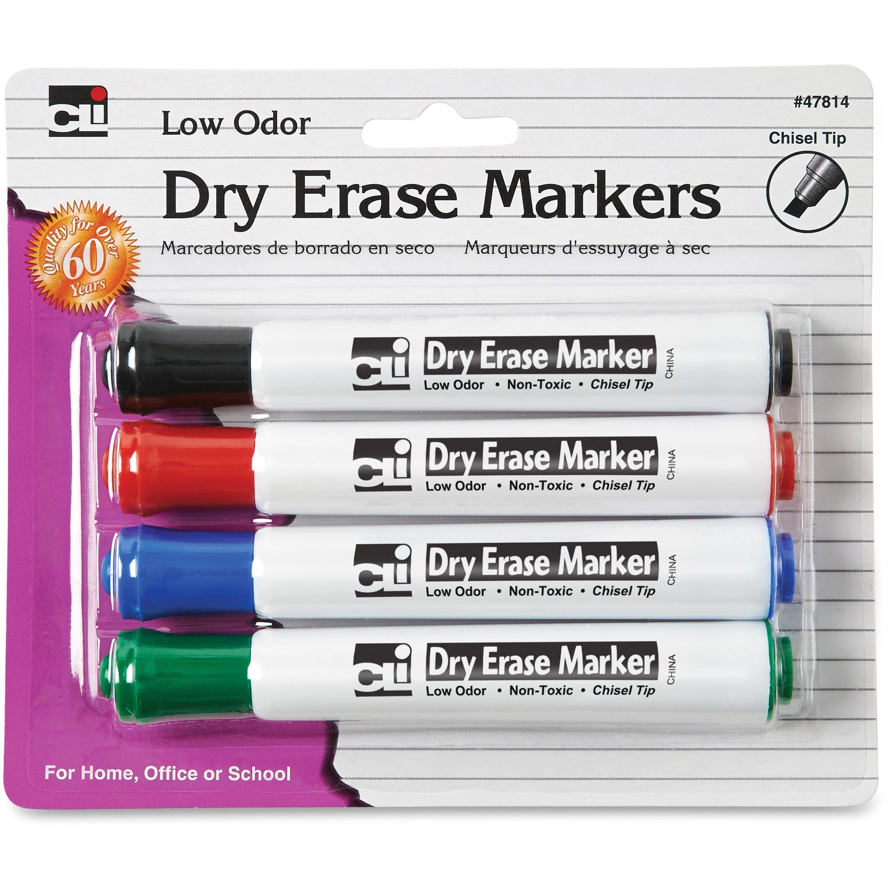 Markers, f/ Dry Erase Boards, Chisel Tip, 4/PK, AST