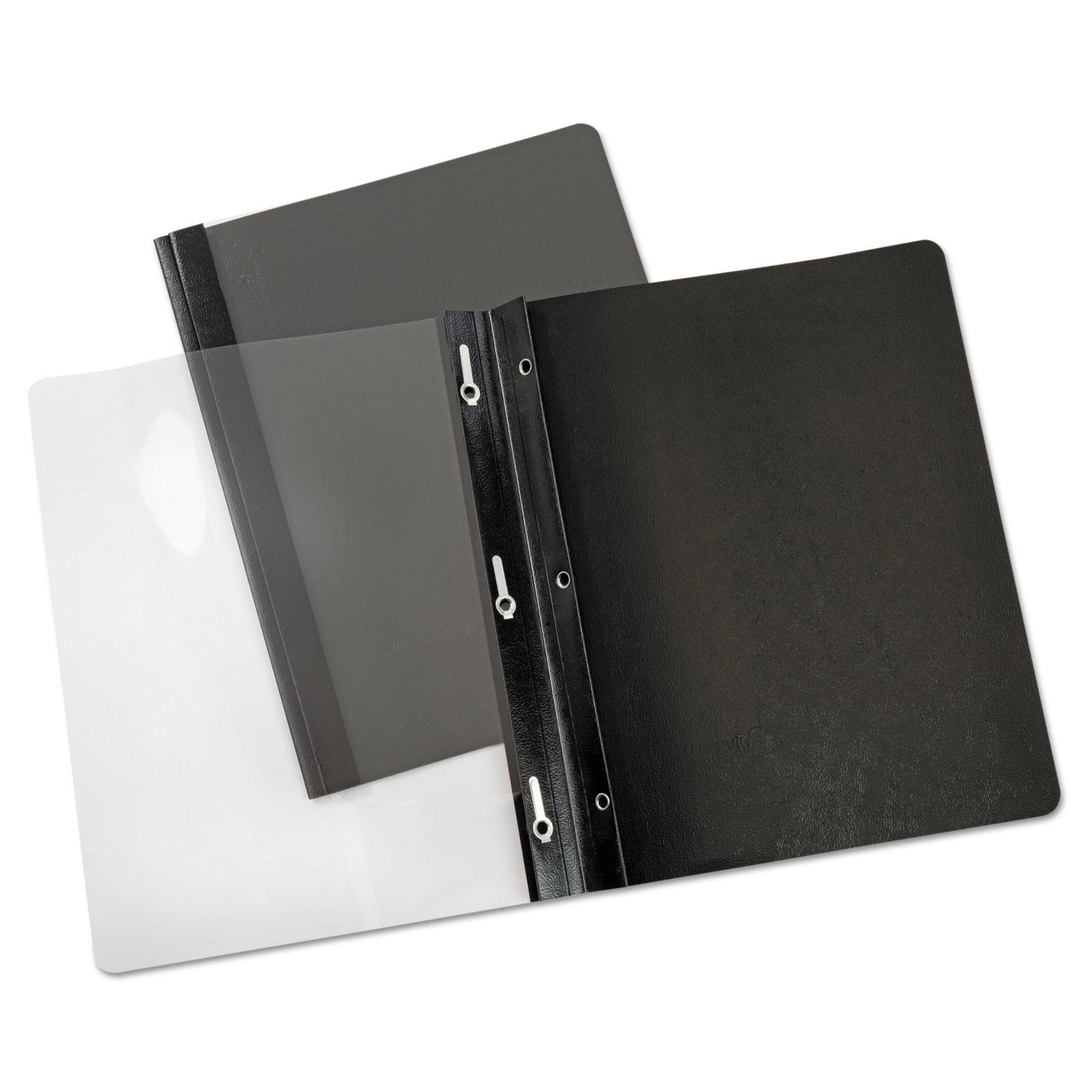 Universal® Paper Report Cover, Tang Clip, Letter, 1/2" Capacity, Clear/Black, 25/Box