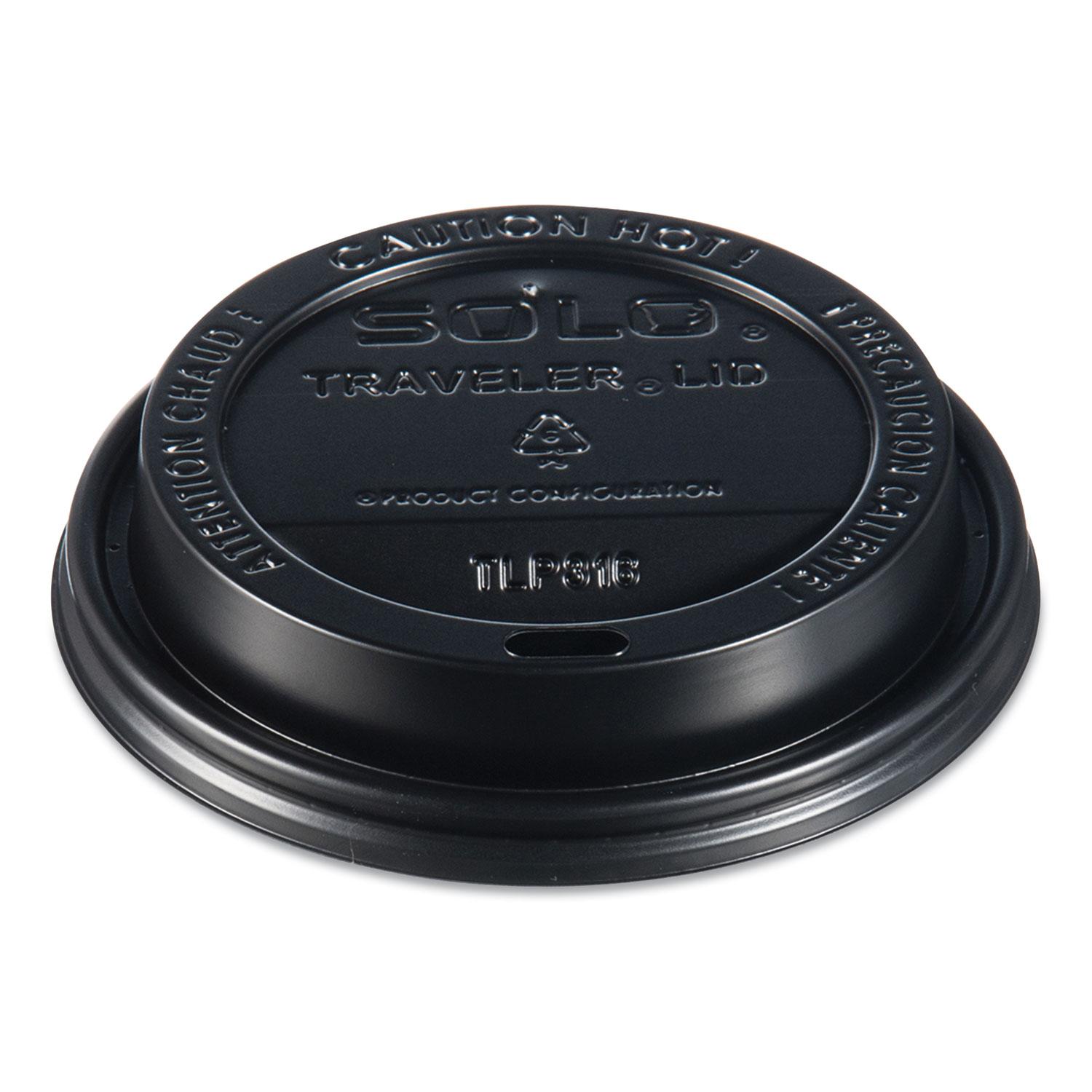 SOLO® Traveler Drink-Thru Lids, 10-24oz Cups, Black, 100/Sleeve, 10 Sleeves/Carton