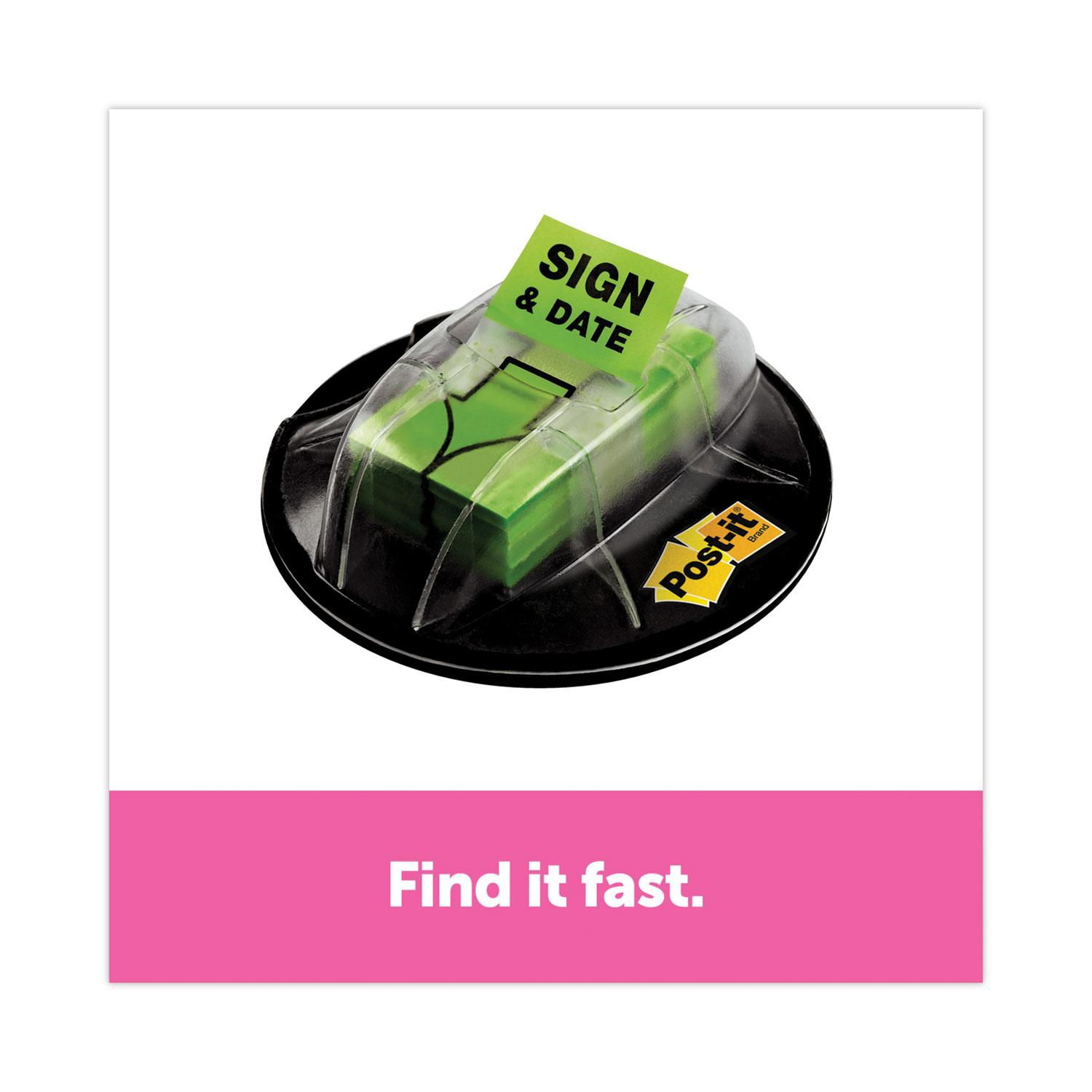 Post-it® Flags Page Flags in Dispenser, "Sign & Date", Bright Green, 200 Flags/Dispenser