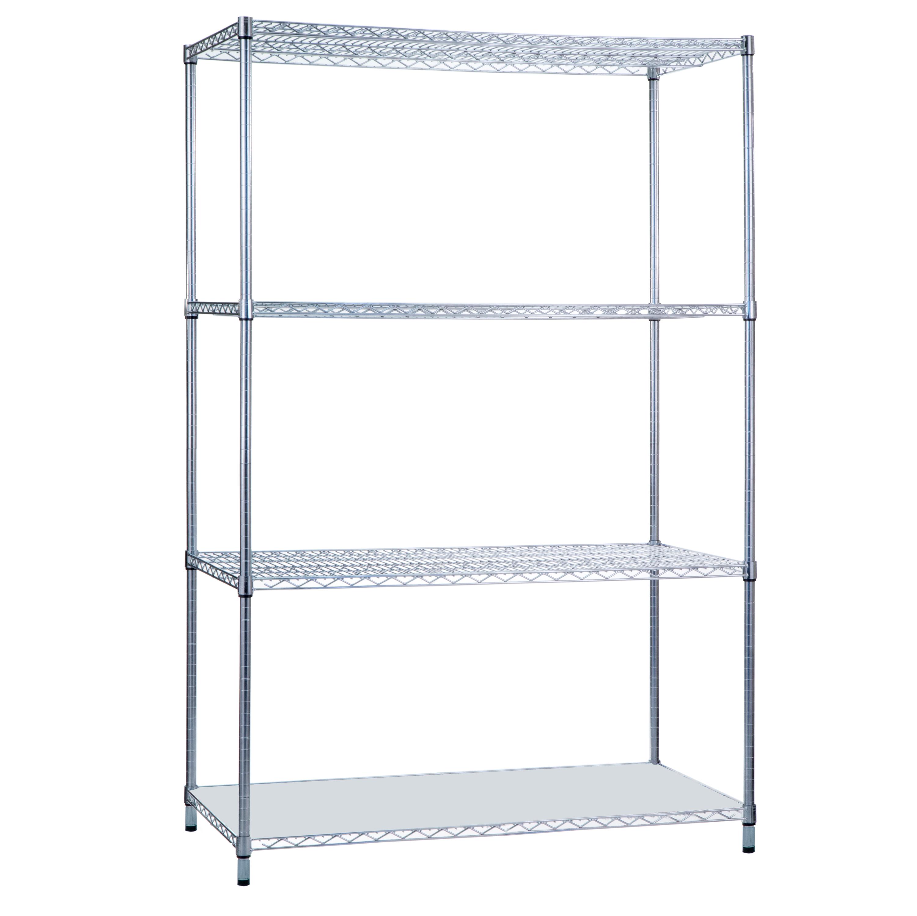 R&B Wire™ Four Shelf Heavy Duty Wire Shelving Unit w/ Solid Bottom Shelf, 18 x 48 x 72