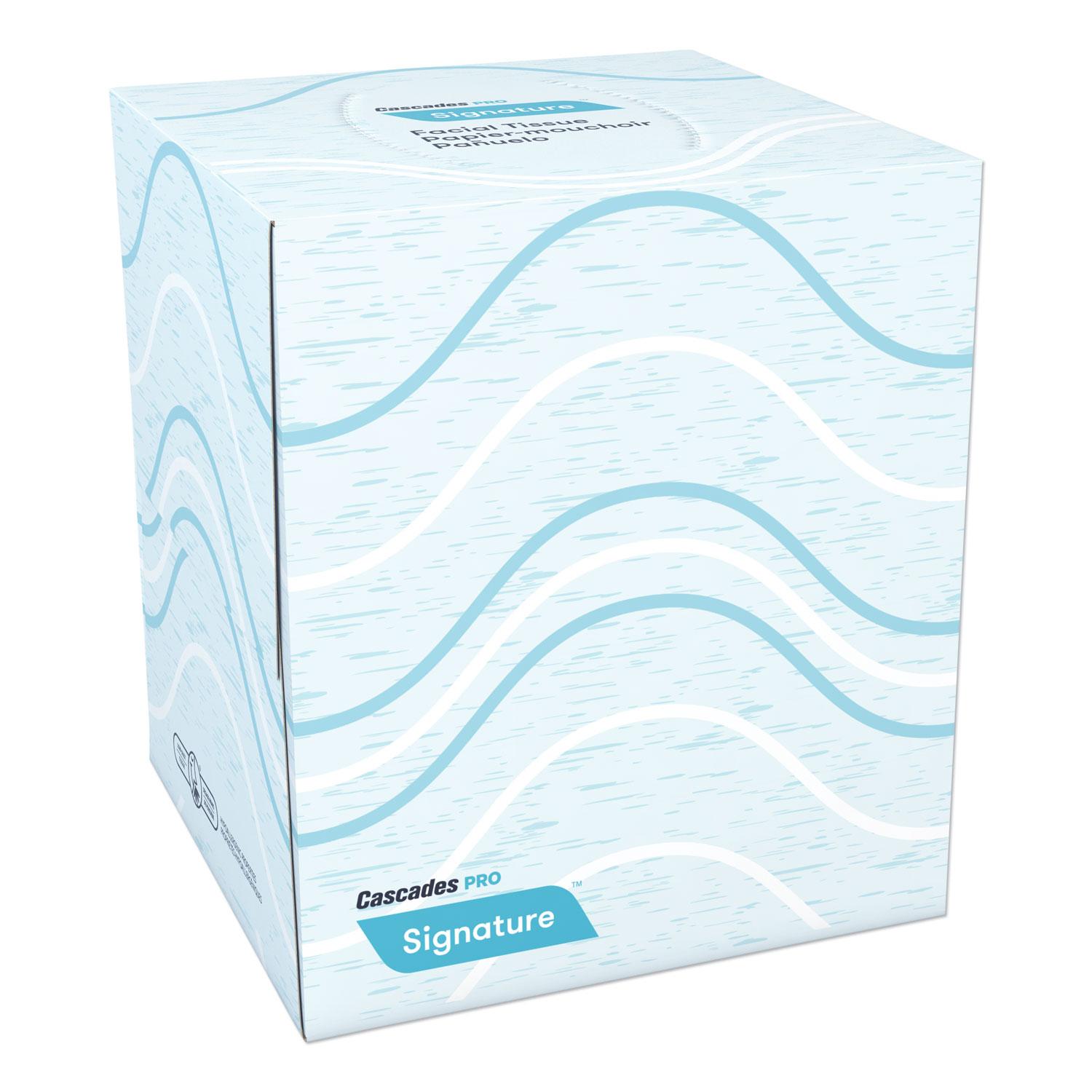 Cascades PRO Signature Facial Tissue, 2-Ply, 9 x 7 8/10, White, Cube, 95/Box, 36 Boxes/Carton