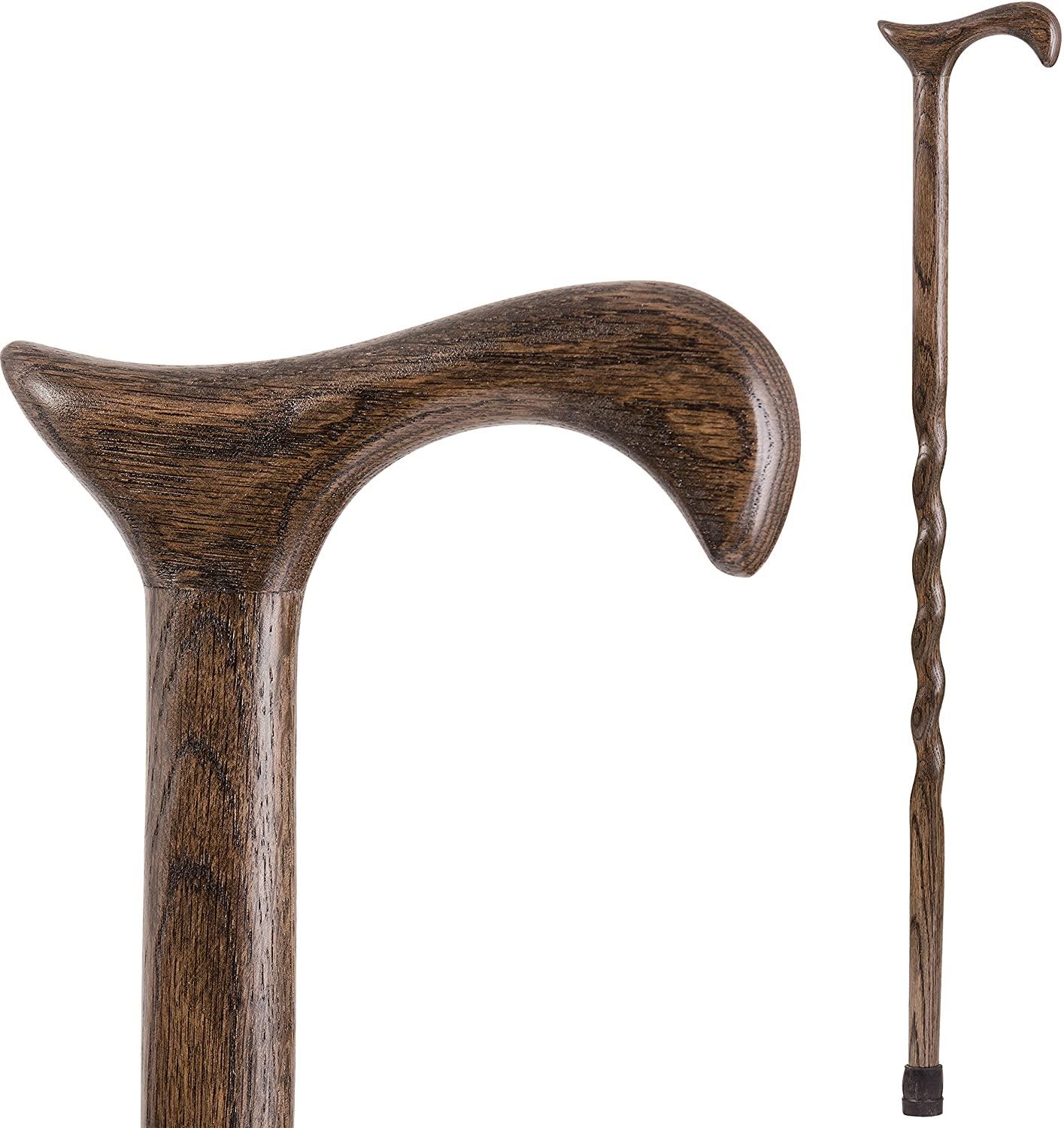 Brazos Twisted Oak Handcrafted Wood Cane with Derby Handle, Made in USA, 37 Inches, Flint
