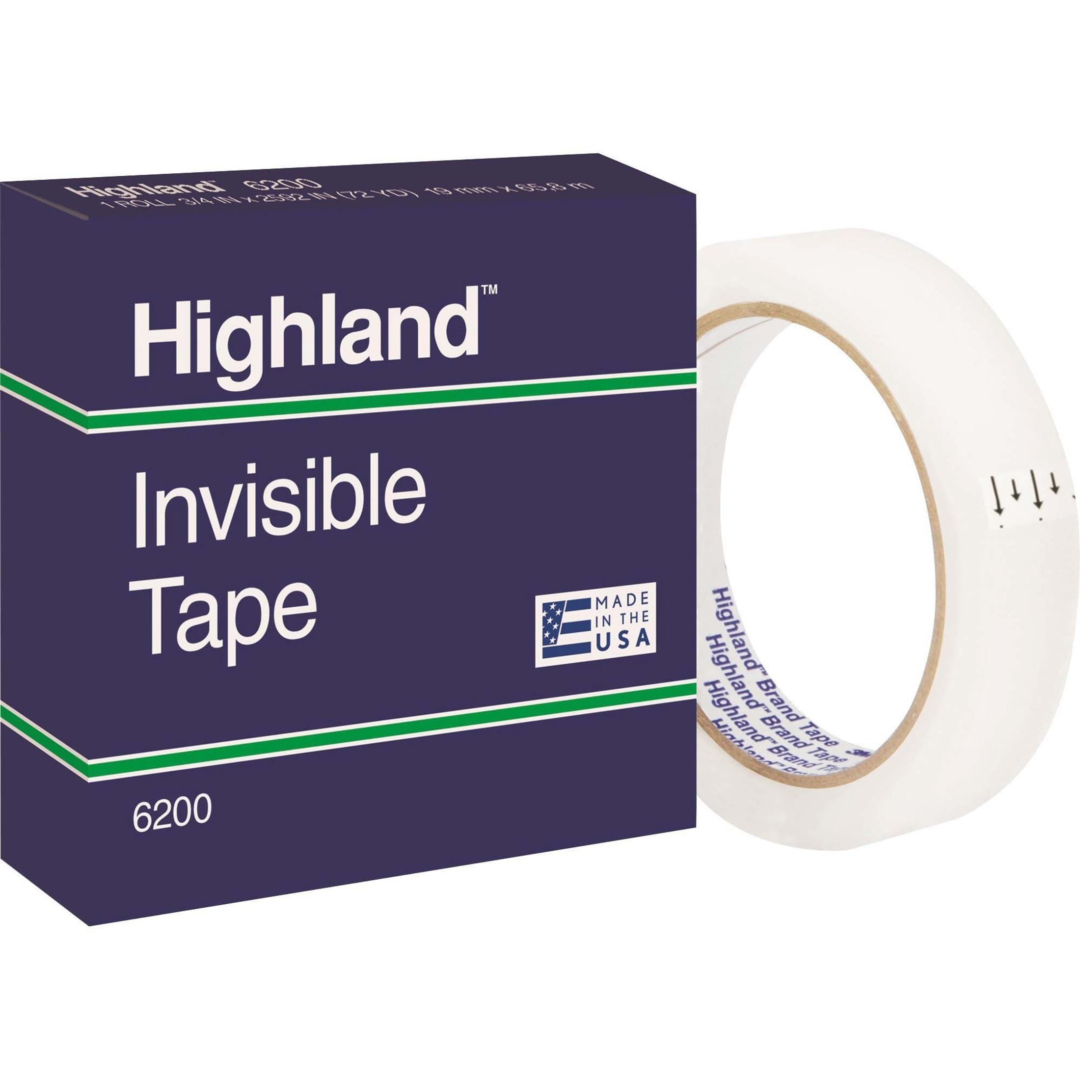 Invisible Tape, 3" Core, 3/4"x2592", Clear