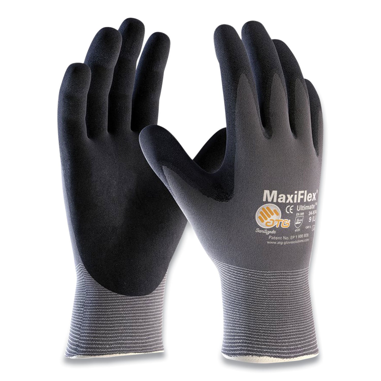 MaxiFlex® Ultimate Seamless Knit Nylon Gloves, Nitrile Coated MicroFoam Grip on Palm and Fingers, X-Large, Gray, 12 Pairs