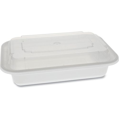 Food Container with Lid, 48 oz, 8.85 x 8.85 x 2.24, Black/Clear, Plastic,  150/Carton