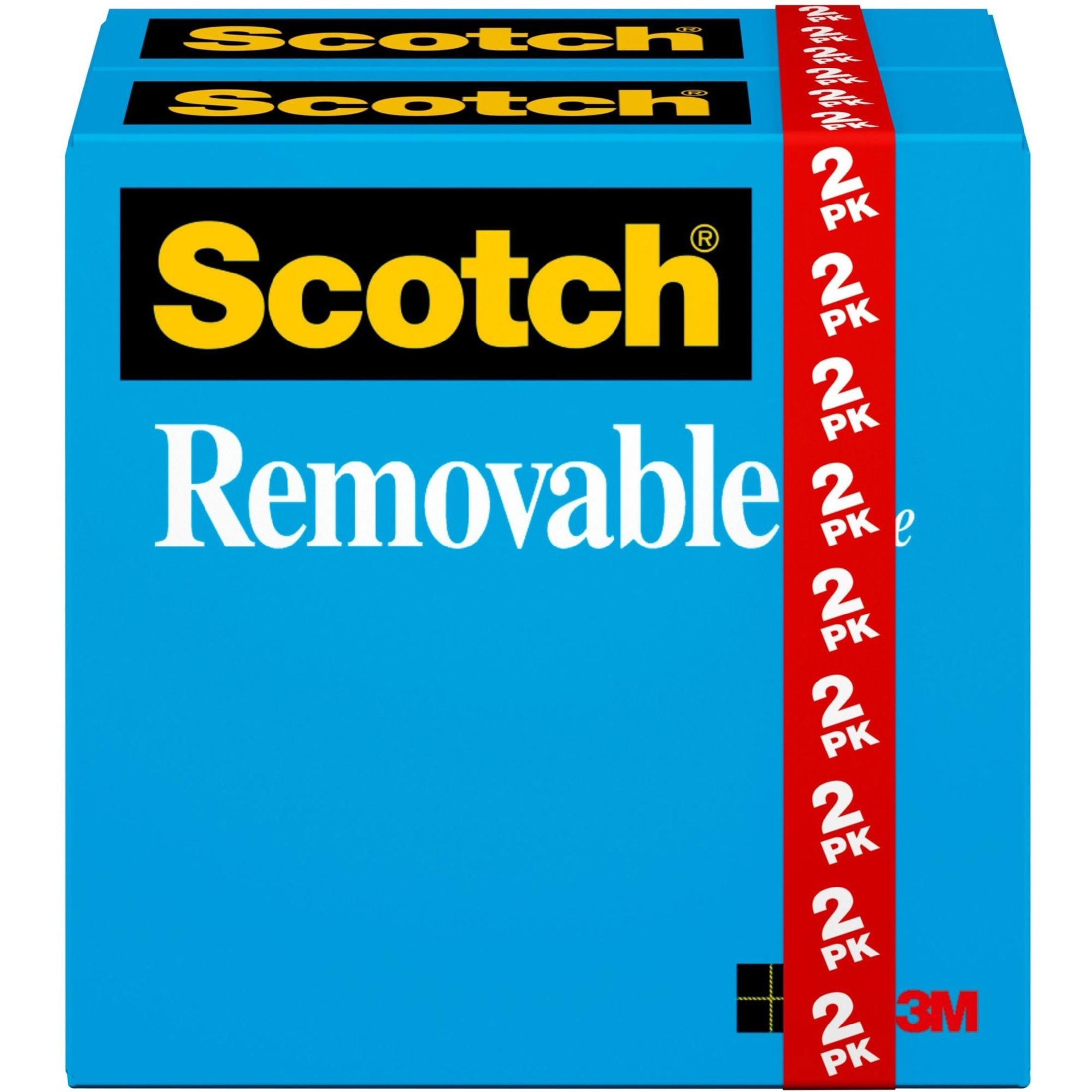 Removable Tape, 1" Core, 1/2"x1296", 2/PK, Clear