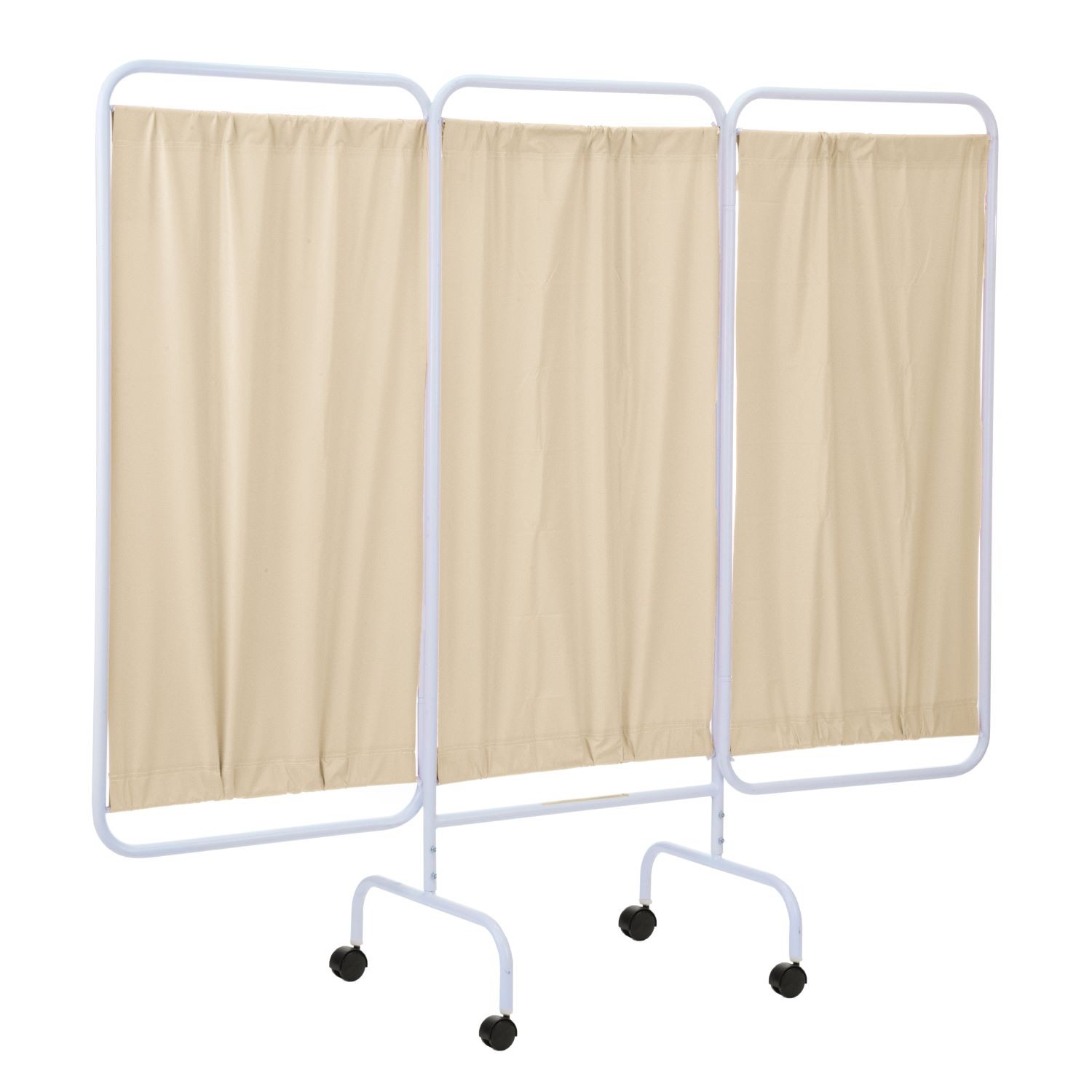 Three Panel Mobile Medical Privacy Screen w/Casters, Beige Panels