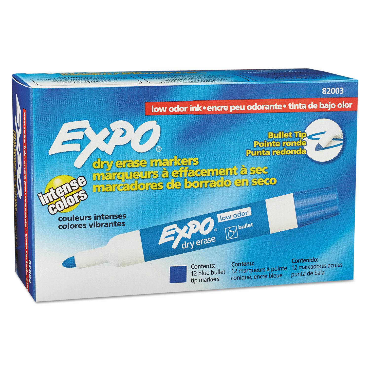 EXPO® Low Odor Dry Erase Marker, Bullet Tip, Blue, Dozen
