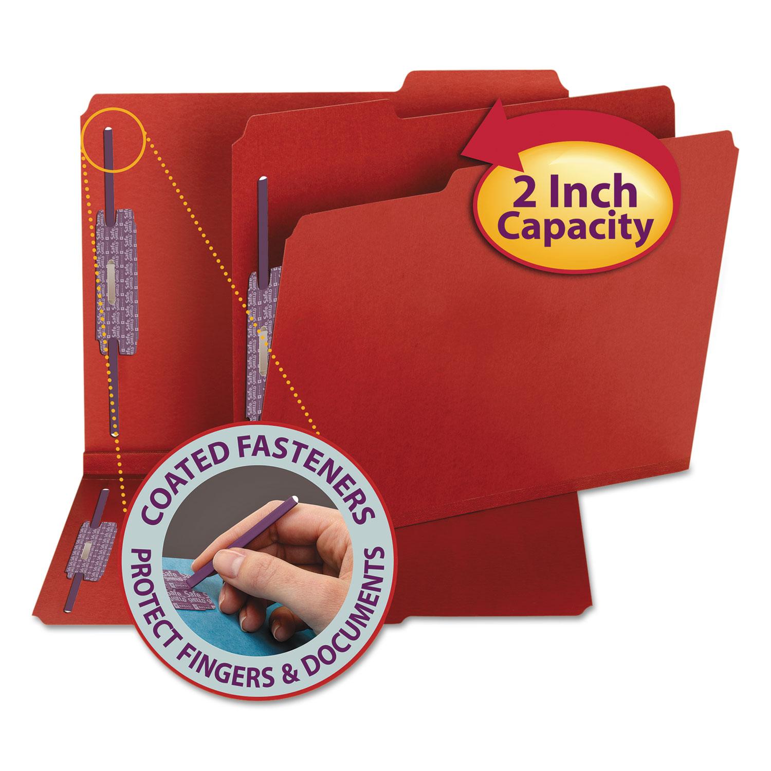 Smead Top Tab Colored 2-Fastener Folders, 1/3-Cut Tabs, Legal Size, Green, 50/Box