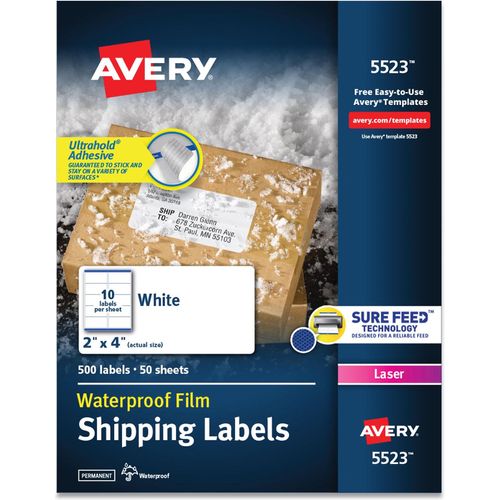 Avery® WeatherProof Shipping Labels w/TrueBlock, Laser, White, 2 x 4 ...