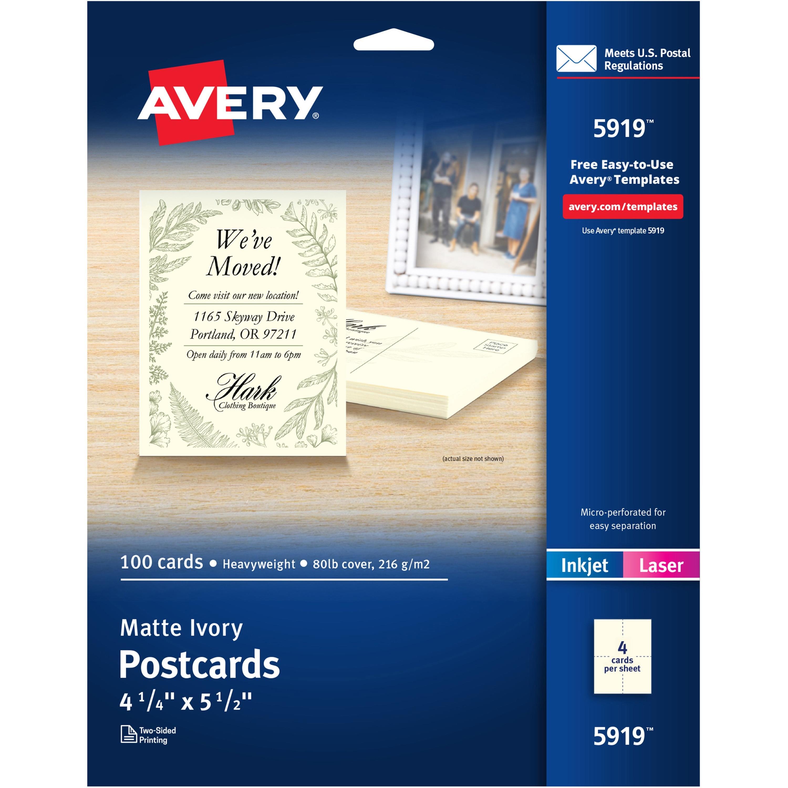 Postcards,Uncoated,Laser/Inkjet,4-1/4"x5-1/2",100/BX,Ivory