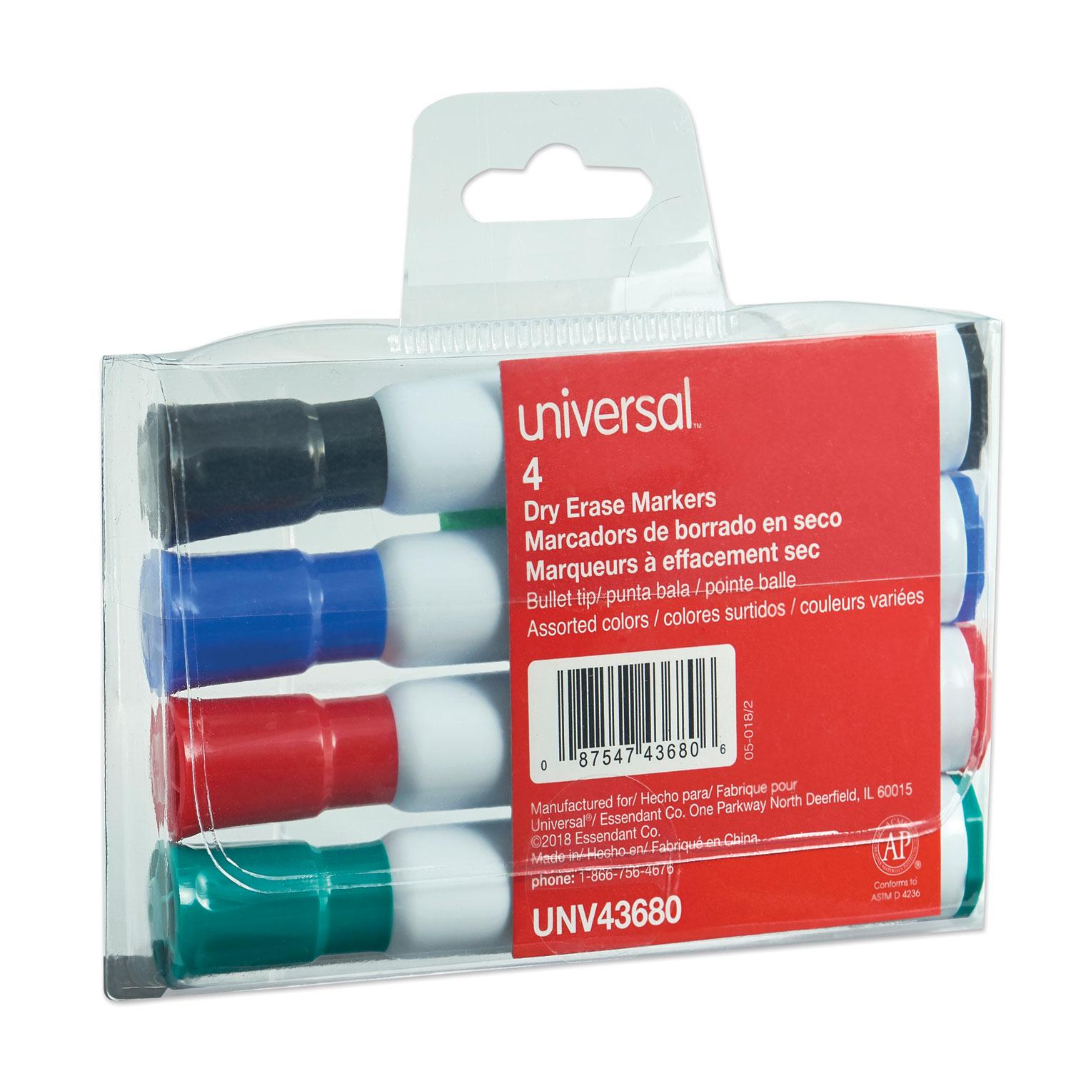 Universal™ Dry Erase Markers, Bullet Tip, Assorted, 4/Set