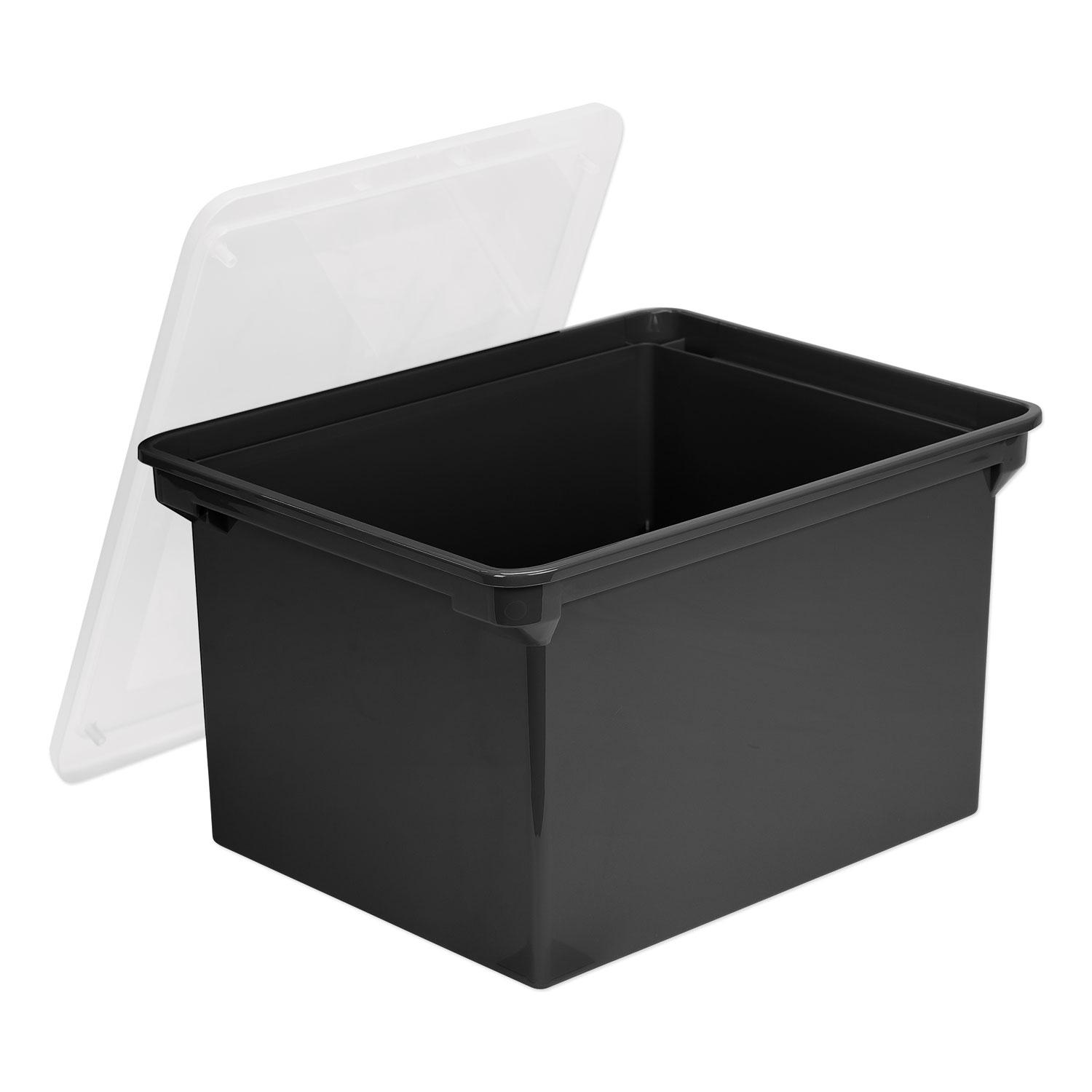 Storex Plastic File Tote Storage Box, Letter/Legal, Snap-On Lid, Black