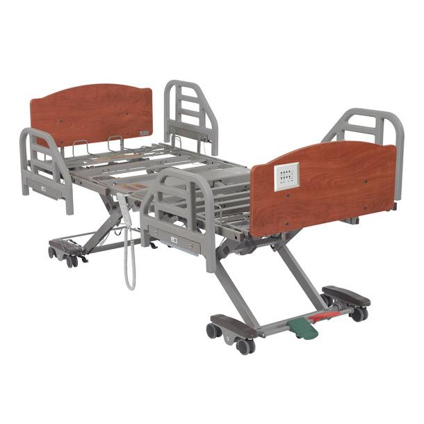 PrimeCare P903 Low Bed, Mobile at Any Height, Built-in Adjustable width from 36"-42" W, Adjustable length 80"-88" L. 42" W Wild Cherry Laminate Panels in Mill Creek collection (Pair), Rotating Assist Bar (Pair), 600 lb Weight Capacity