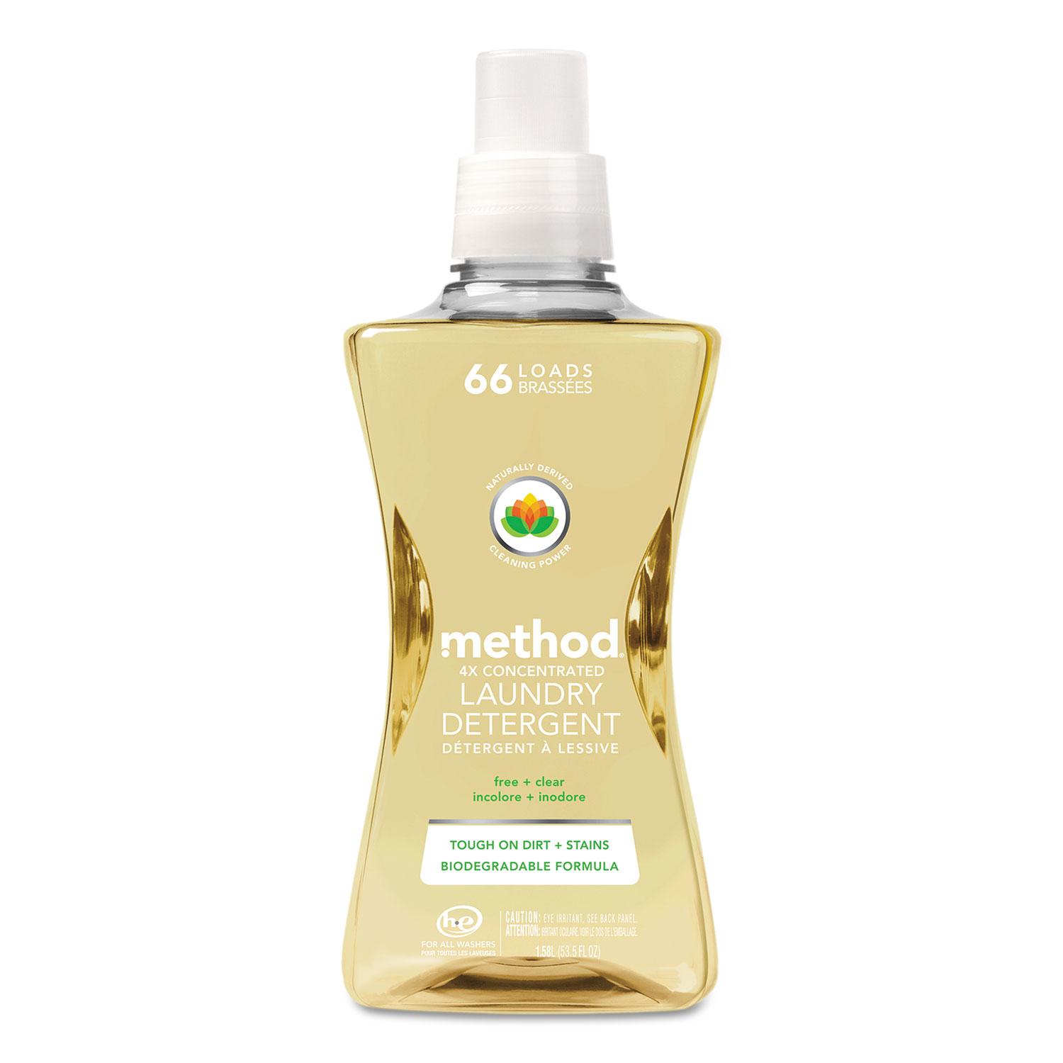 Method® 4X Concentrated Laundry Detergent, Free & Clear, 53.5 oz Bottle, 4/Carton