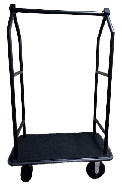 Matte Black Steel Uptown Luggage Cart with Black Carpet and