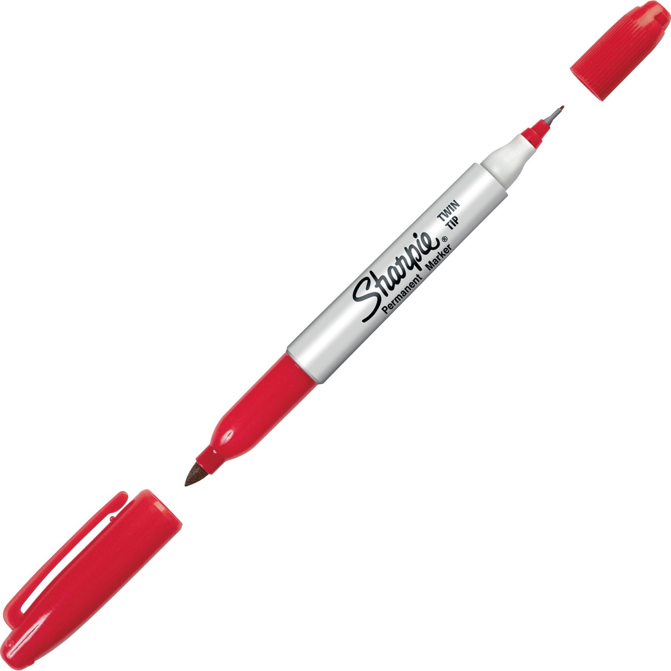 Permanent Marker, Twin Tip, Fine/Ultra Fine Point, Red Ink
