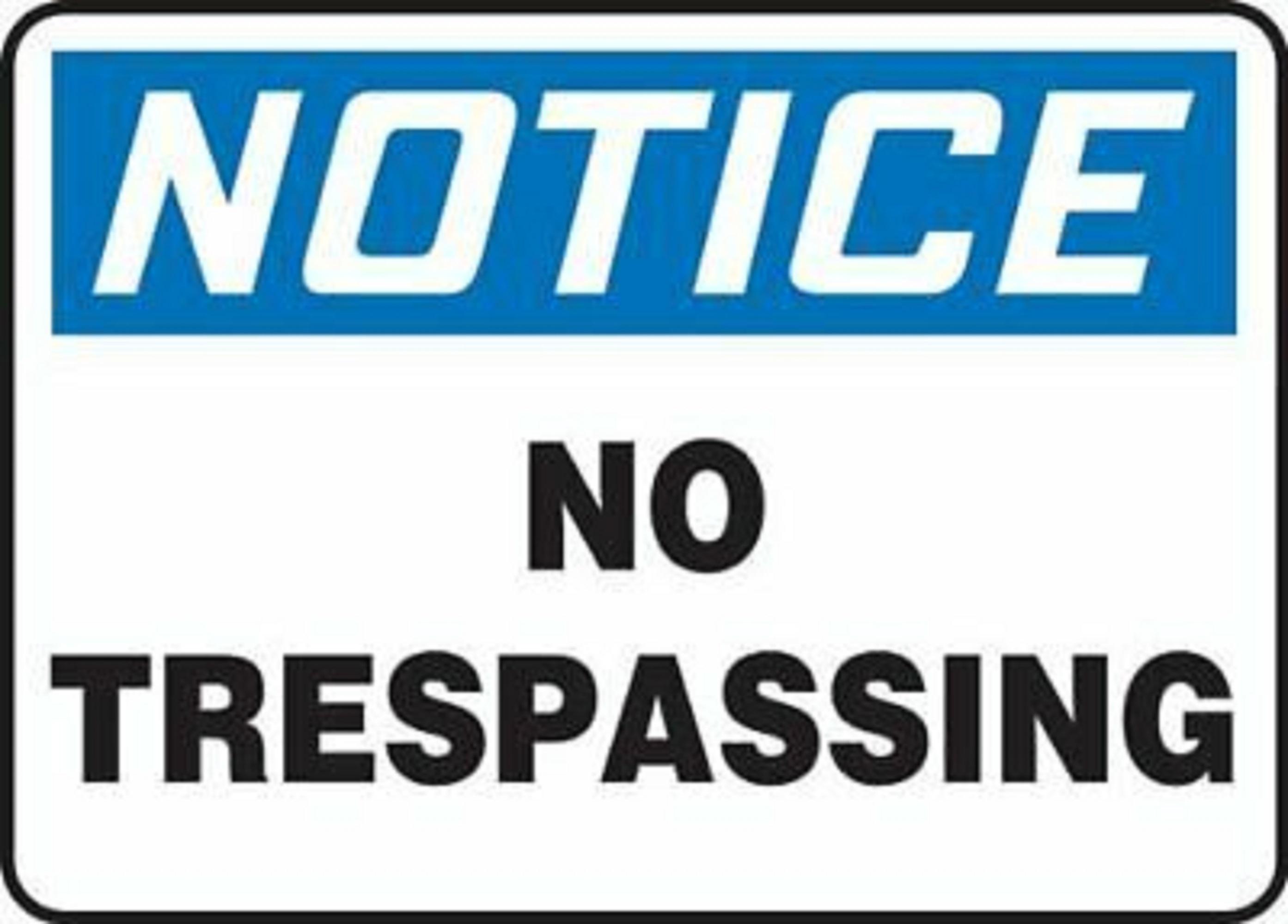 Osha Notice Safety Sign: No Trespassing, Black And Blue On White Aluminum, 7In H X 10In W
