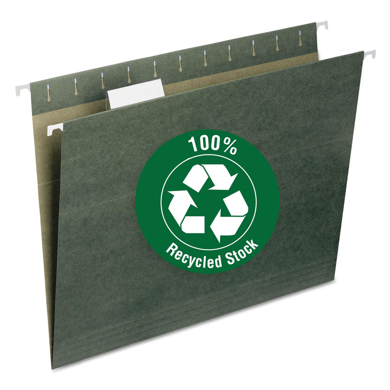 Smead Recycled Hanging File Folders, 1/5 Tab, 11 Point Stock, Letter, Green, 25/Box