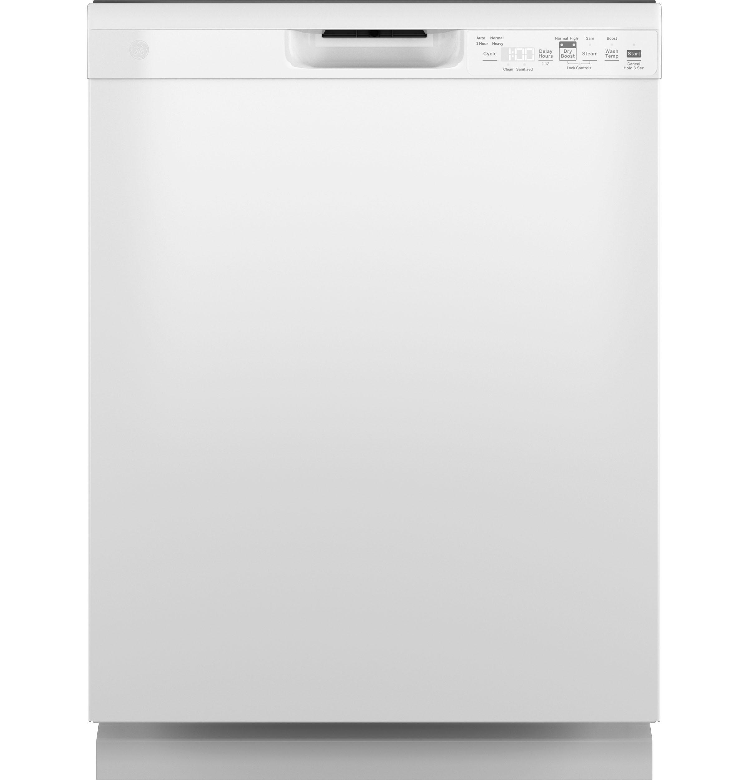 GE® Front Control with Plastic Interior Dishwasher with Sanitize Cycle & Dry Boost, White