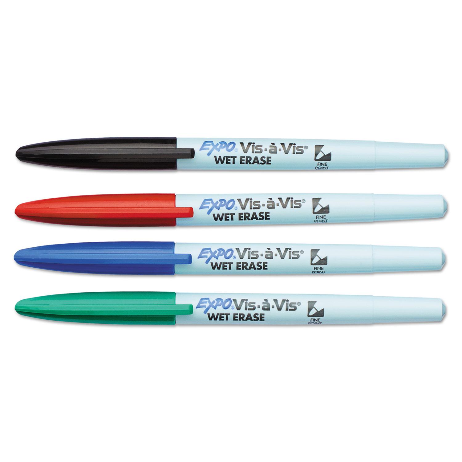 EXPO® Vis-à-Vis Wet-Erase Marker, Fine Point, Asstd., 4/Set