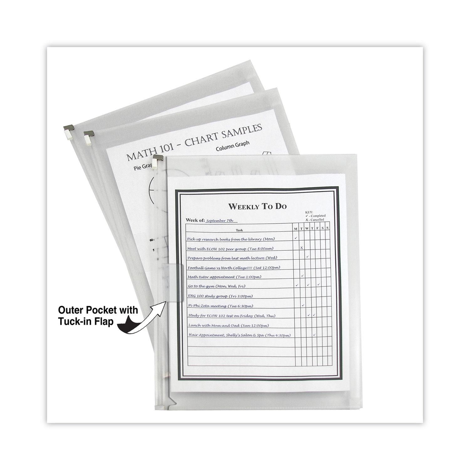 C-Line® Zip n Go Reusable Envelope w/Outer Pocket, 13 x 10, Clear, 3/Pack
