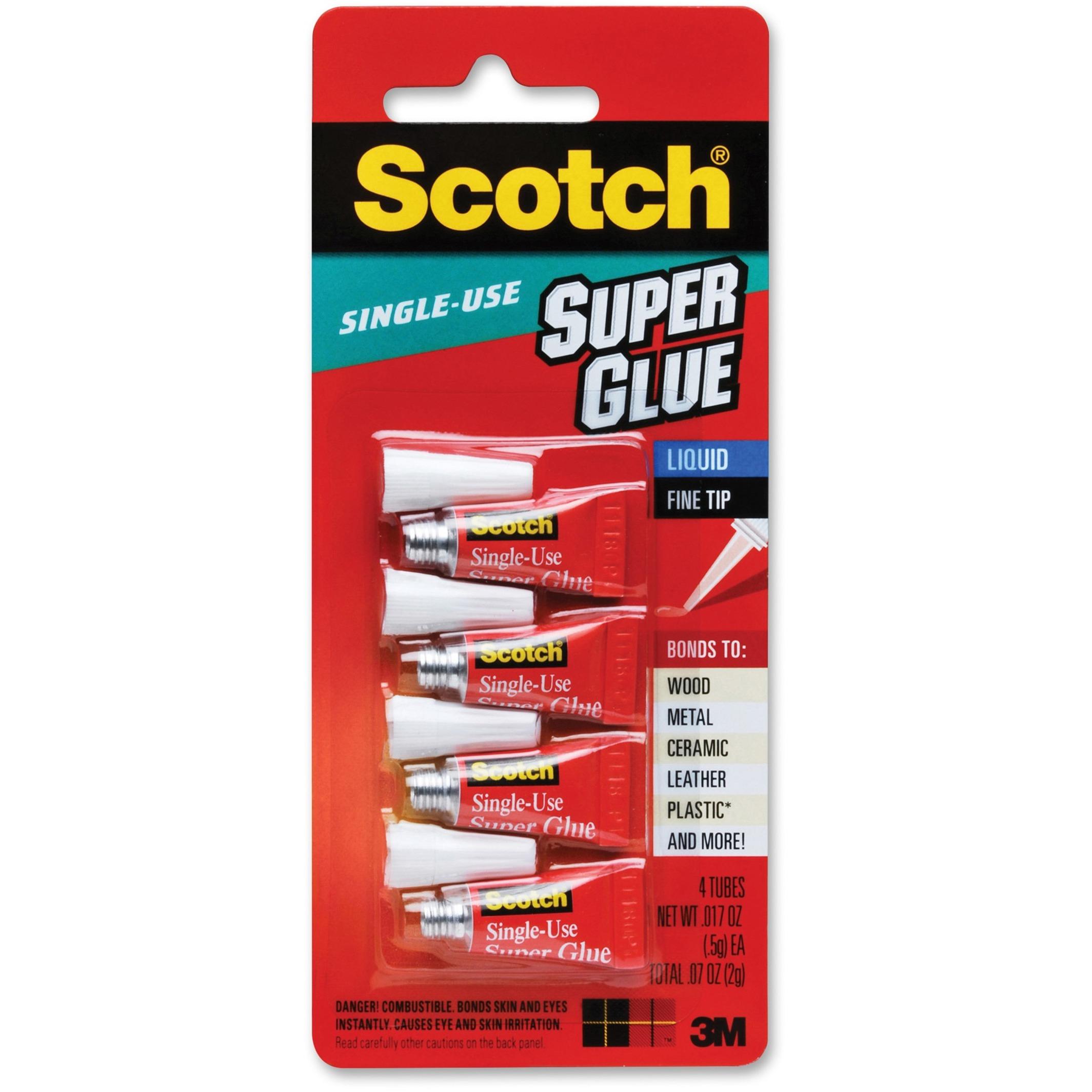 Super Glue, Single Use, Pointed Tip, .07oz., 4/PK, Clear