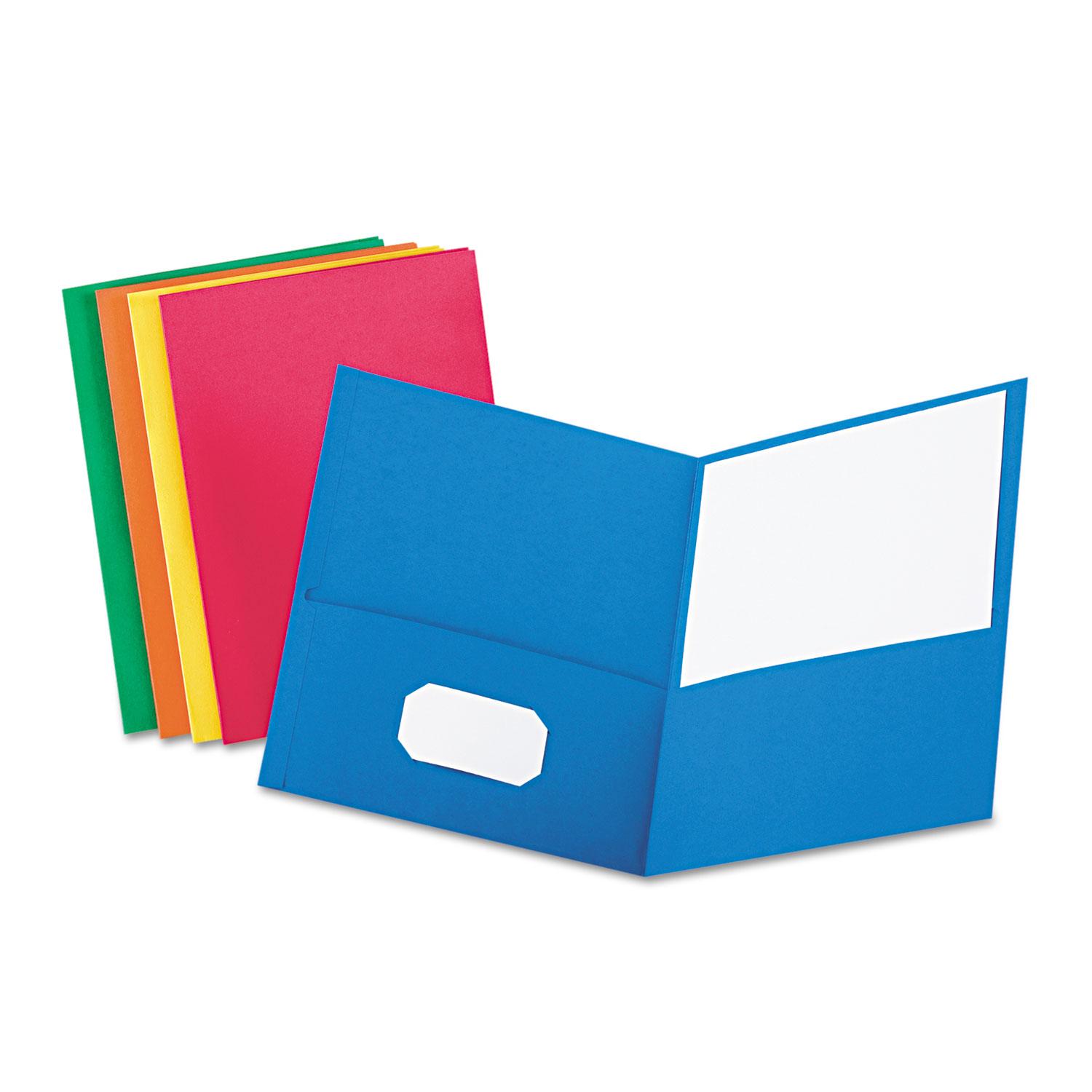 Oxford™ Twin-Pocket Folder, Embossed Leather Grain Paper, Assorted Colors, 25/Box