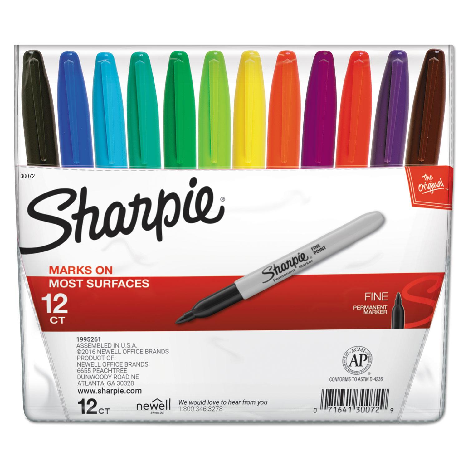Sharpie® Fine Point Permanent Marker, Assorted, 12/Set