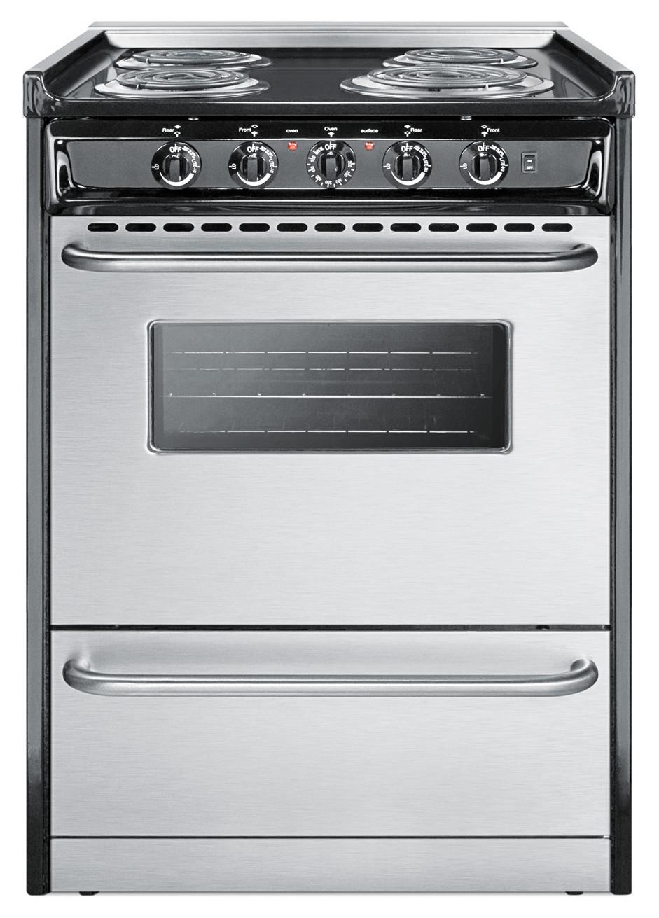 Slide-In Electric Range In Slim 24"W With Stainless Steel Doors and Black Porcelain Top