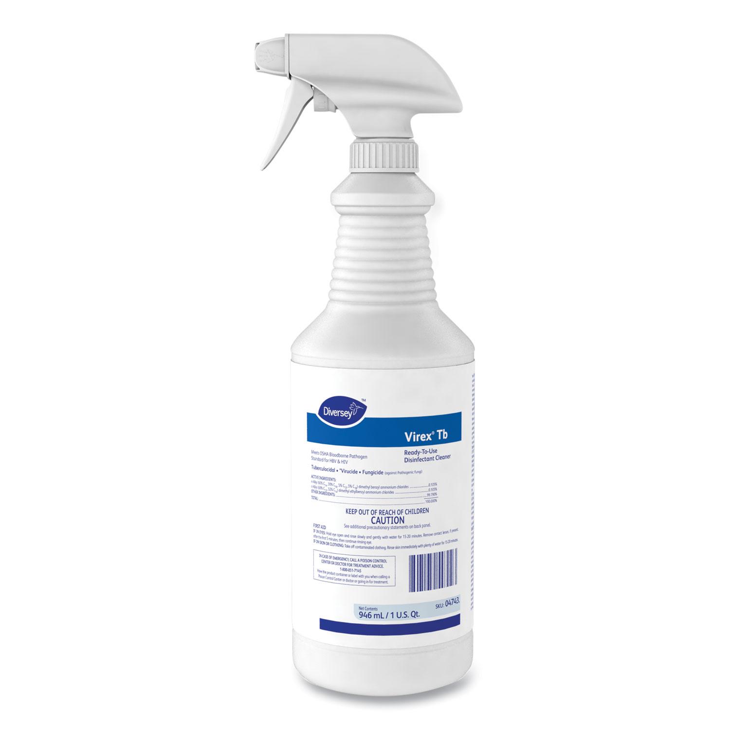 Diversey™ Diversey Virex TB Disinfectant Cleaner, Lemon Scent, Liquid, 32 oz Bottle, 12/Carton