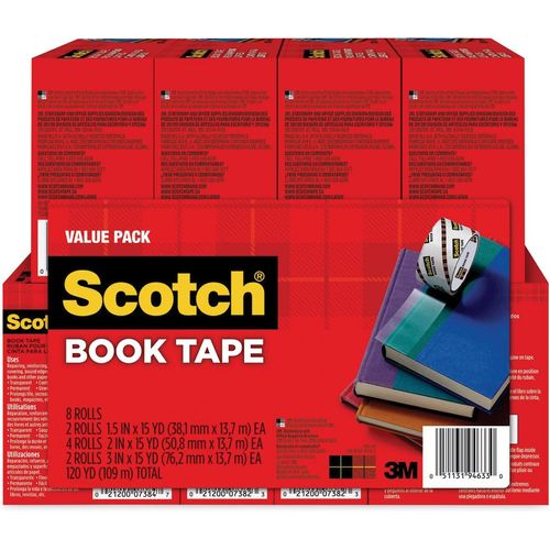 Scotch Book Repair Tape Multi-Pack, 1 1/2 x 15yds, 3 Core, Clear, 8/Pack