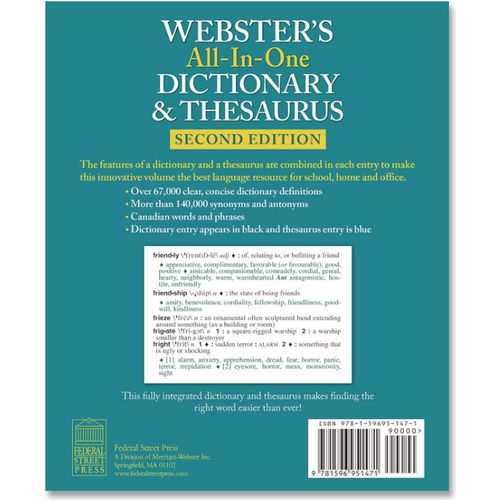 Merriam Webster® All-In-One Dictionary/Thesaurus, Hardcover, 768 Pages ...