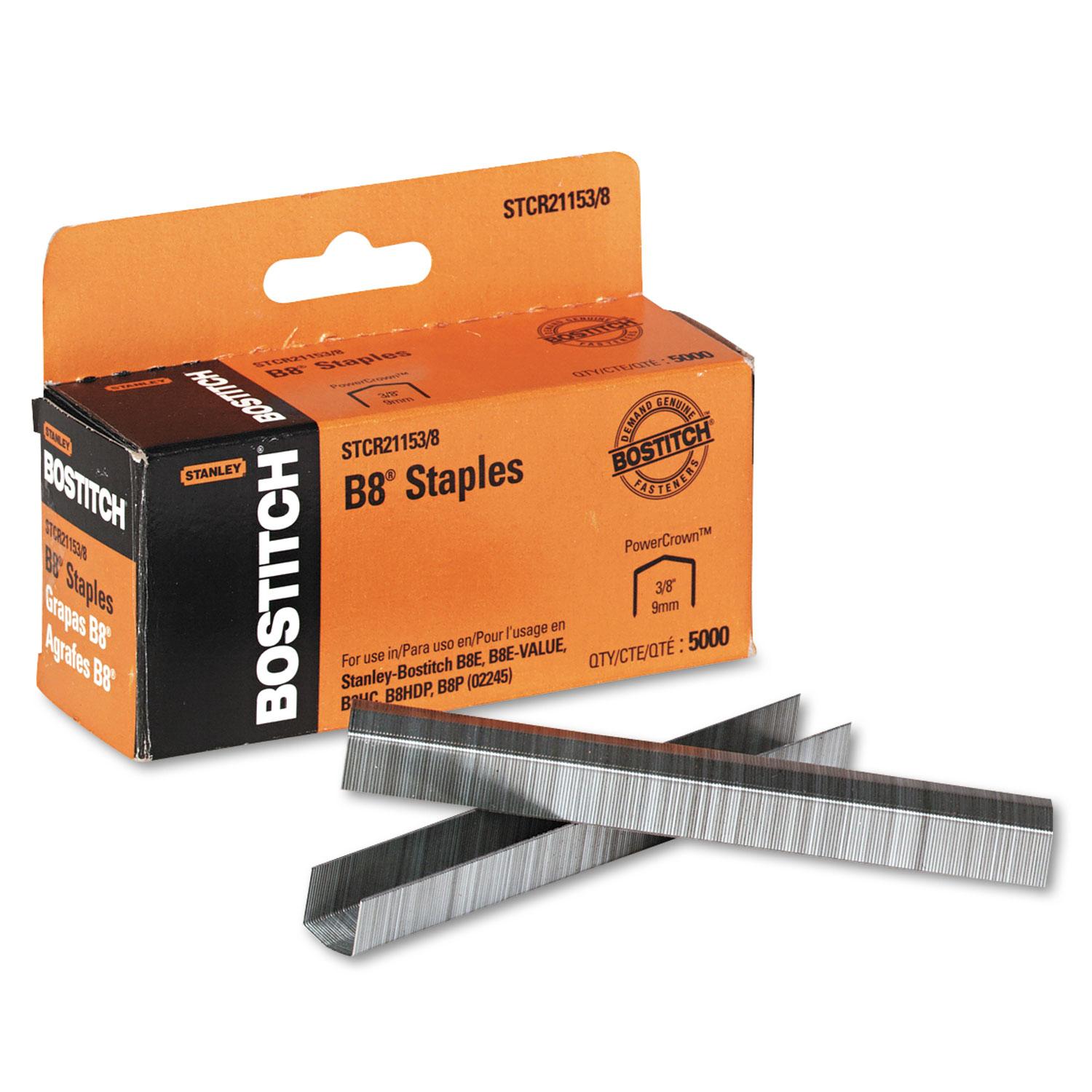 Bostitch® B8 PowerCrown Premium Staples, 3/8" Leg Length, 5000/Box