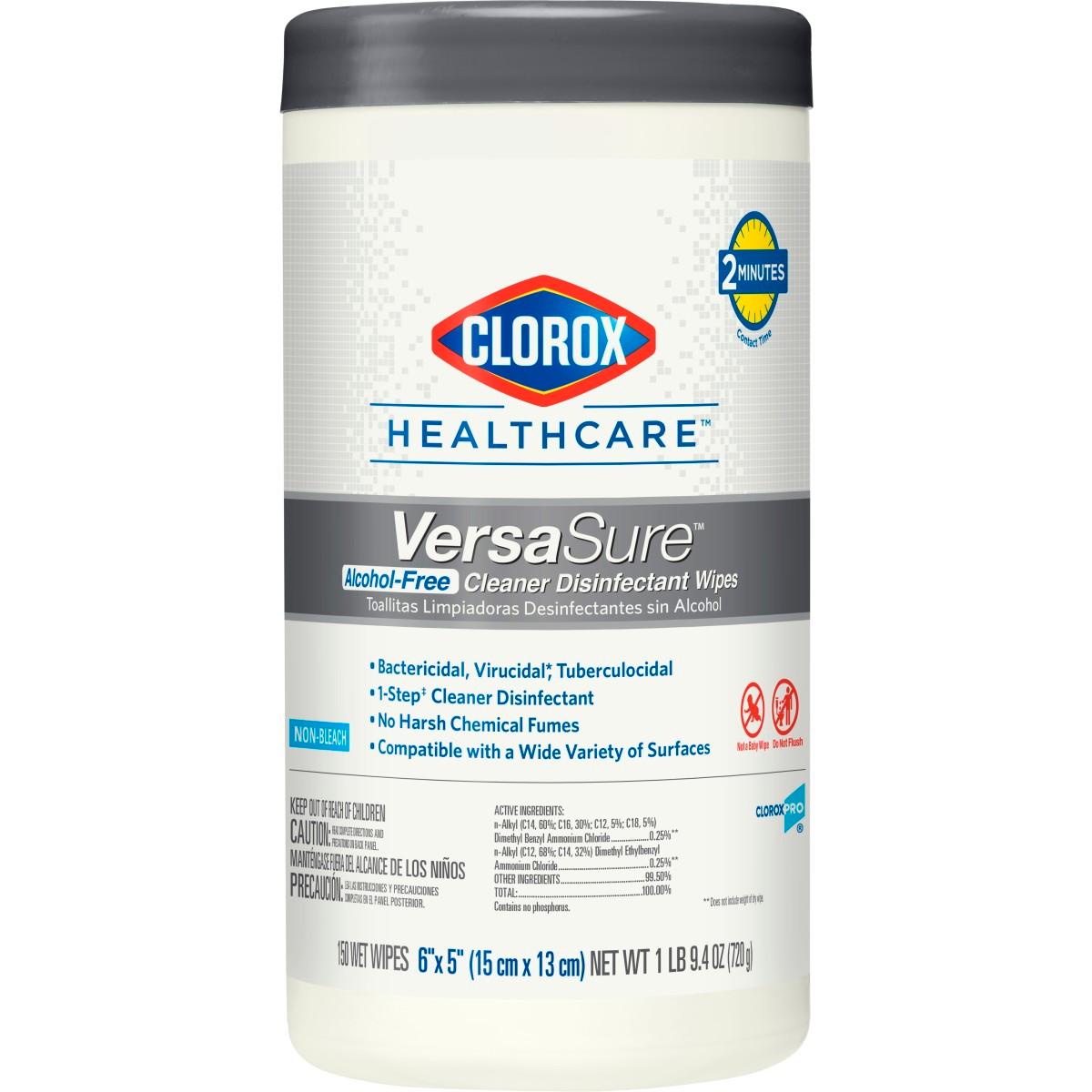 Clorox Healthcare VersaSure Cleaner Disinfectant Wipes, 150 Count Canister (31758)