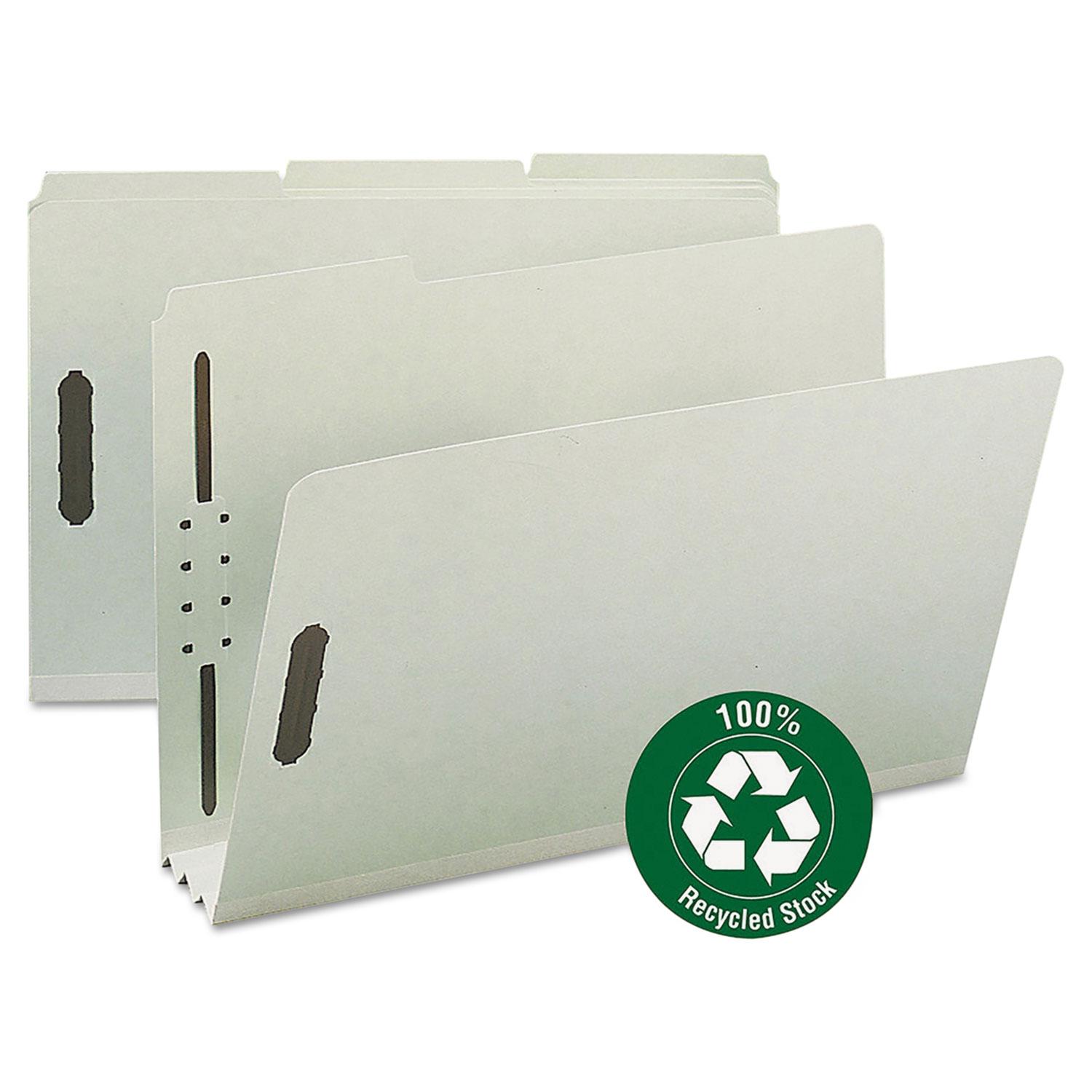 Smead Recycled Pressboard Fastener Folders, Legal, 3" Expansion, Gray/Green, 25/Box