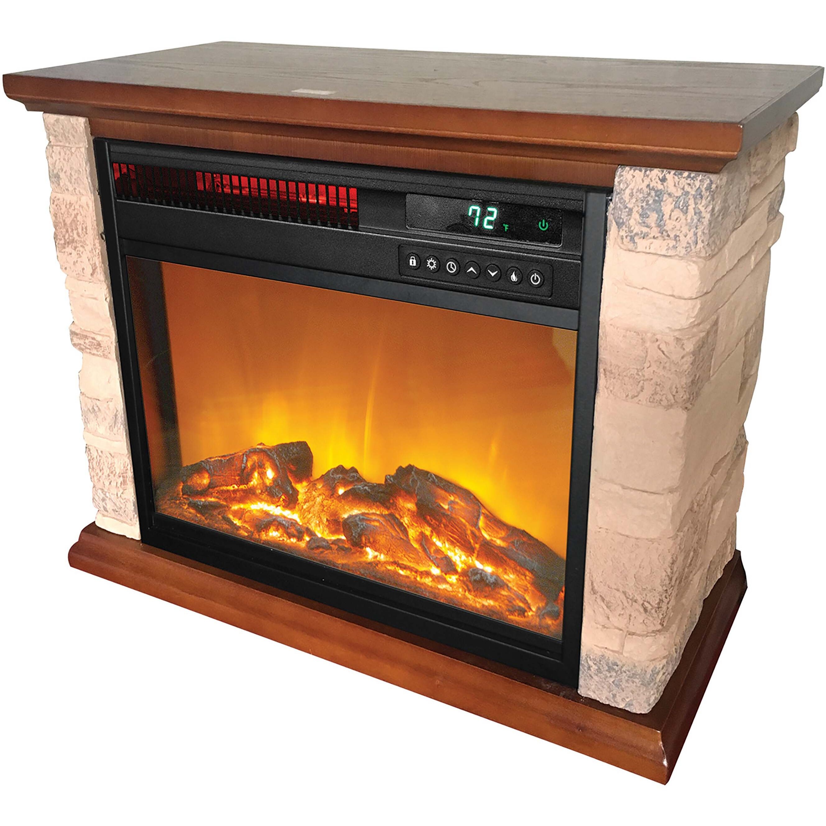3-element Small Square Infrared Fireplace with Faux Stone Accent