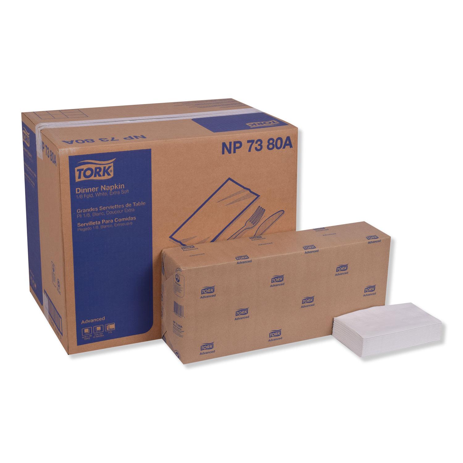 Tork® Advanced Xtra Soft Dinner Napkin,3-Ply,17x16 1/8,1/8 Fold,Bag-Pack,White,1740/Ct