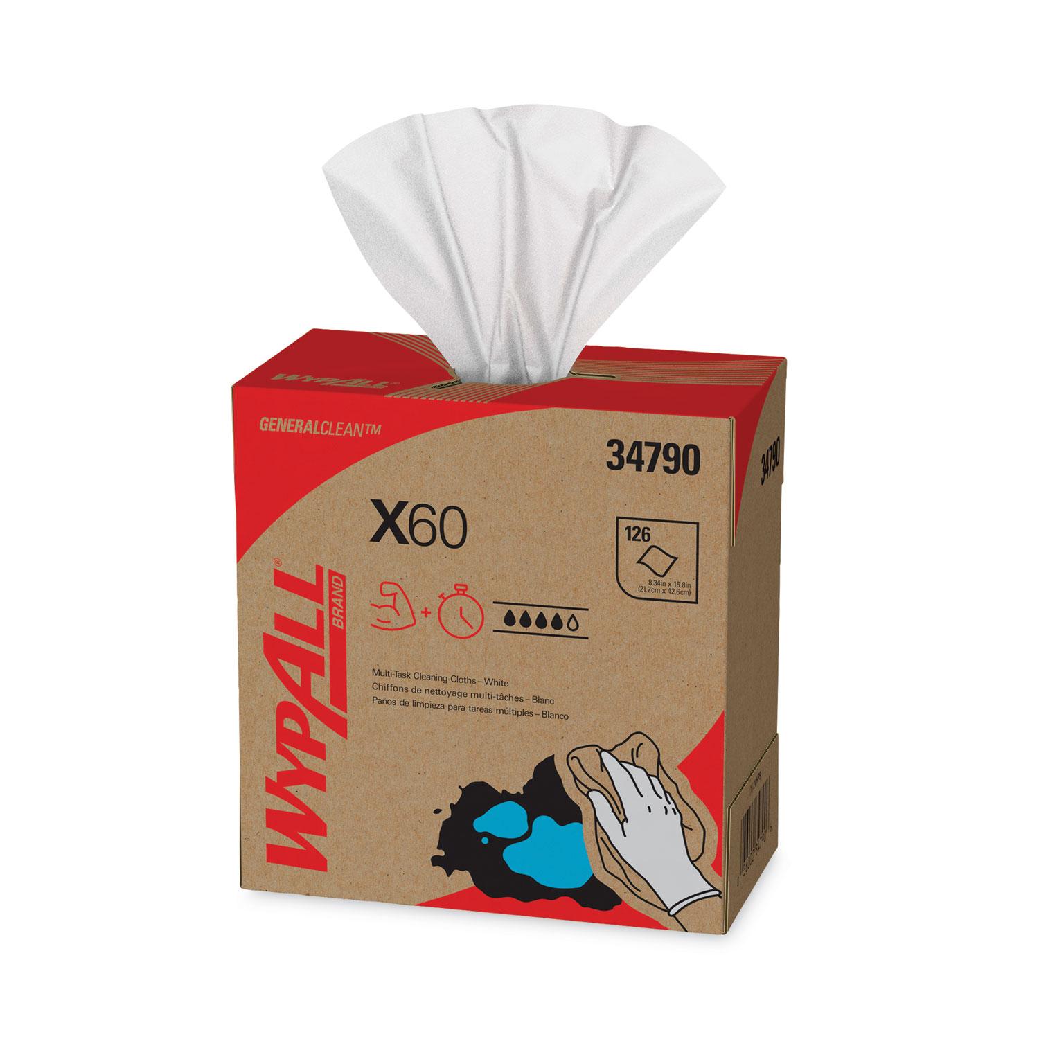 WypAll® X60 Cloths, POP-UP Box, White, 9 1/8 x 16 4/5, 126/Box