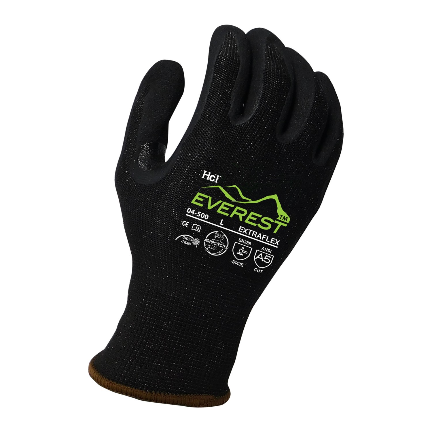 Armor Guys 04-500-L Everest™ Black 13-Gauge ExtraFlex® HPPE Glove, Black HCT MicroFoam Nitrile Palm w/ Reinforced Thumb Crotch, ANSI Cut Level A5, Size Large