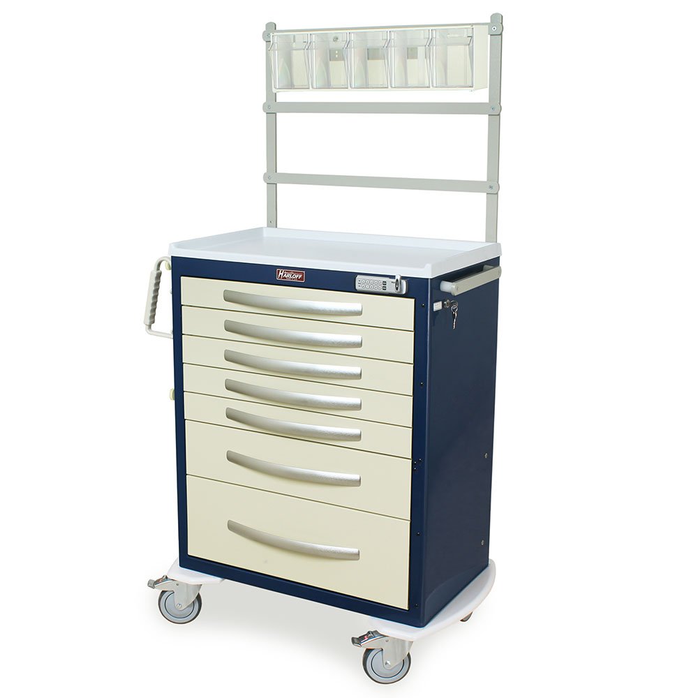 Navy A-Series Light Seven Drawer E-Lock Anesthesia Cart with MD30-ANS Accessories Package, Tall Height