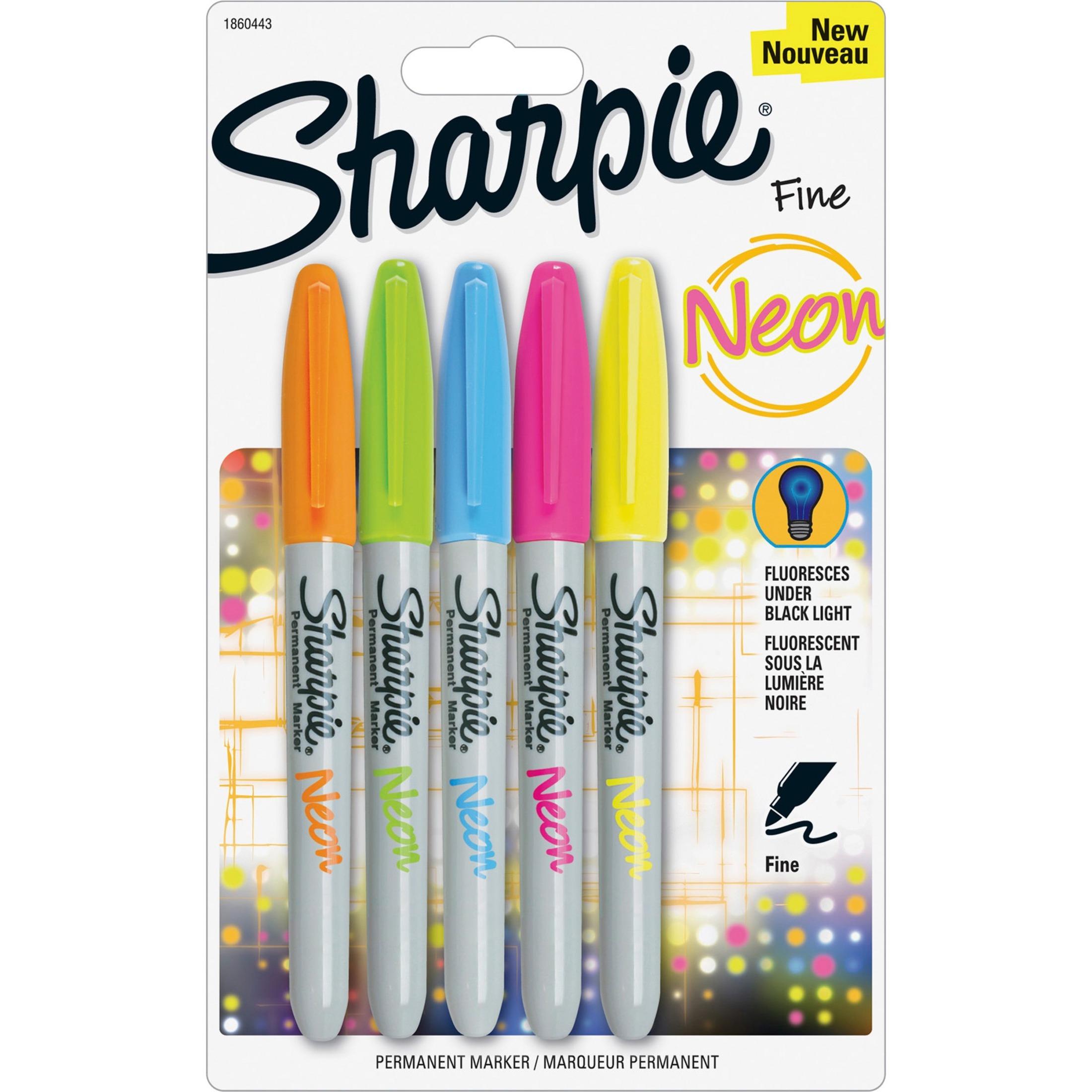 Sharpie Markers, Permanent, Fine Pt, 5/PK, Neon Assorted