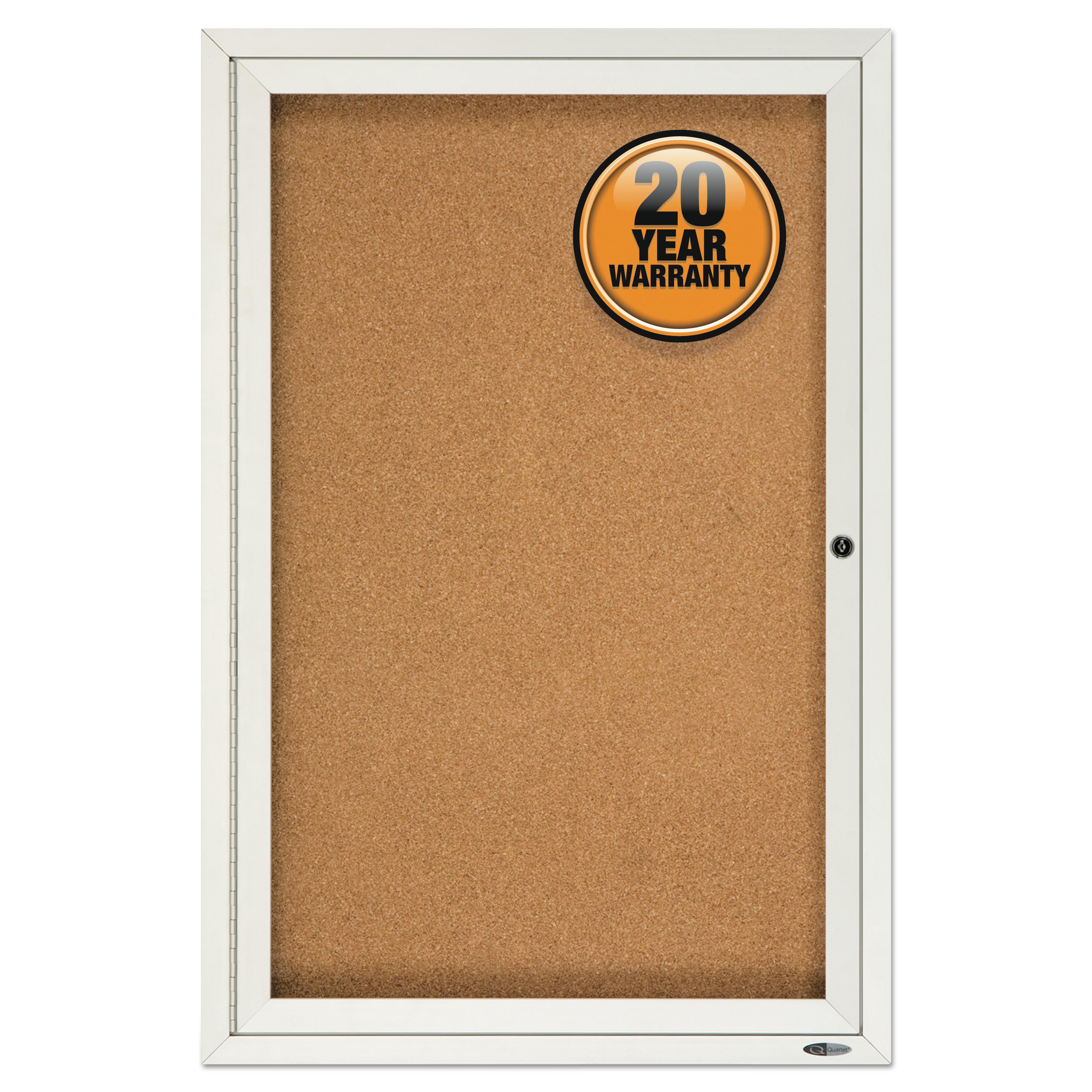 Quartet® Enclosed Bulletin Board, Natural Cork/Fiberboard, 24 x 36, Silver Aluminum Frame