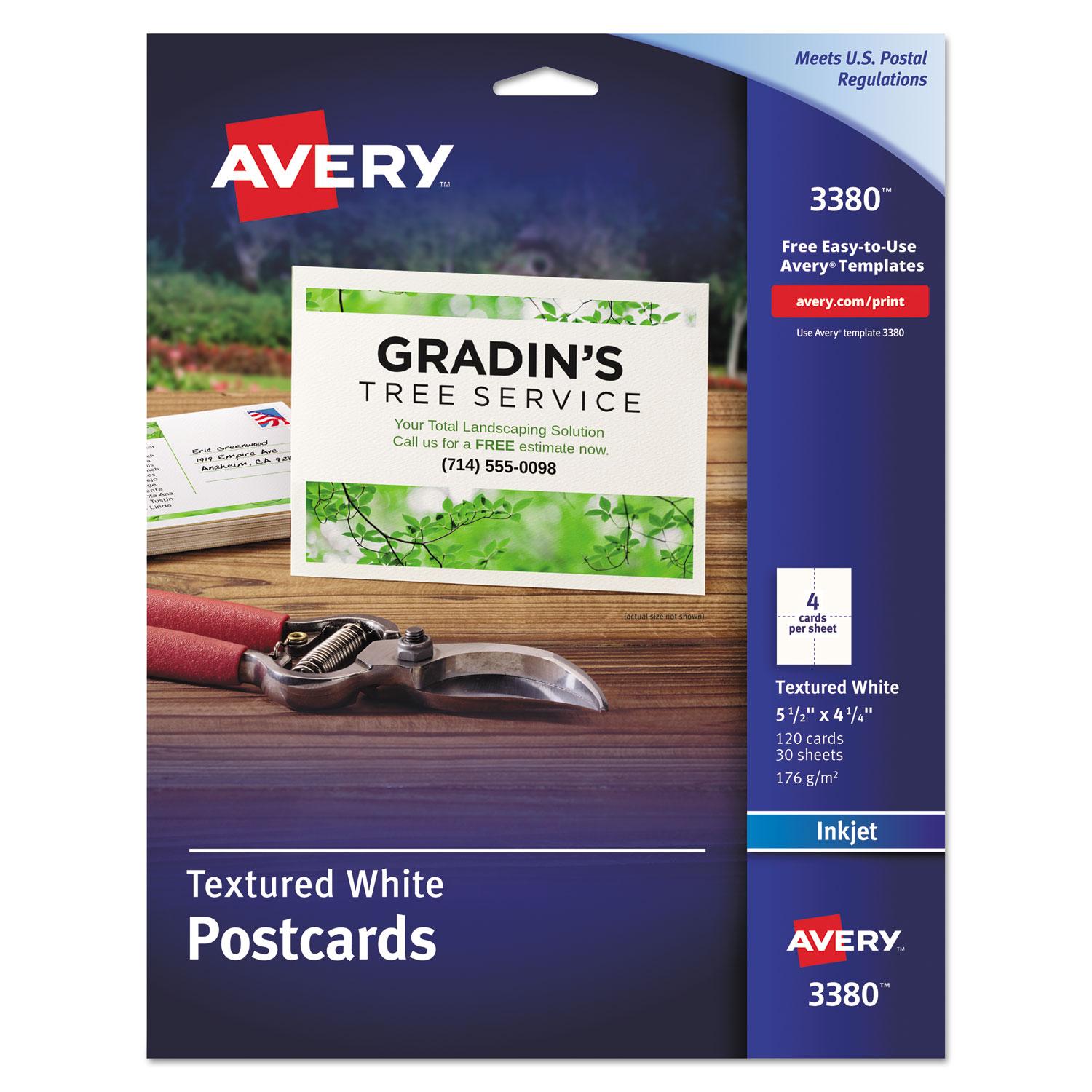 Avery® Textured Postcards, Inkjet, Heavyweight, 4 1/4 x 5 1/2, Matte White, 120/Box