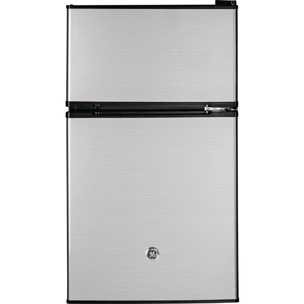 GE Refrigerator, 3.1 Cu.Ft. Double-Door Compact Refrigerator and Freezer, CleanSteel, Energy Star