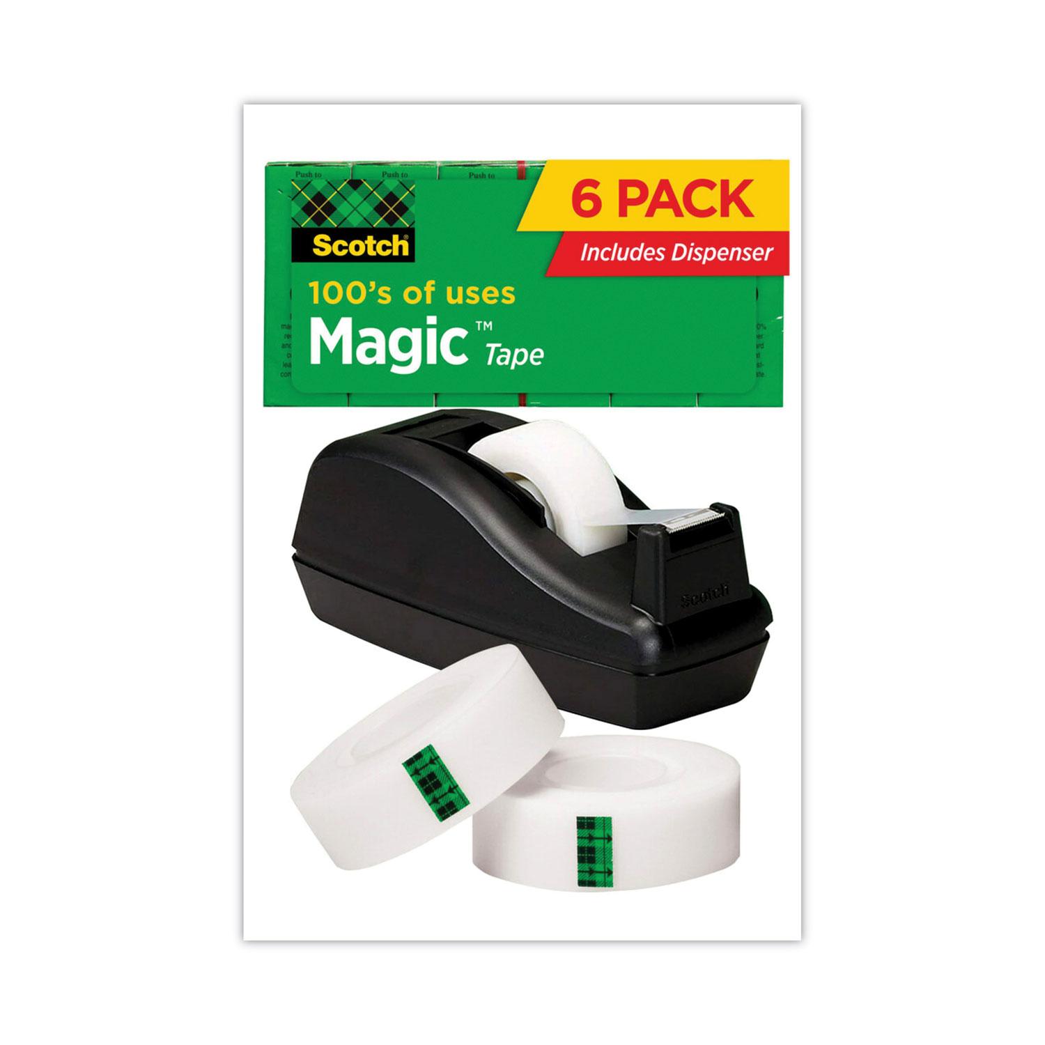 Scotch® Magic Tape Value Pack w/C40 Dispenser, 3/4" x 1000", 1" Core, Clear, 6/Pack