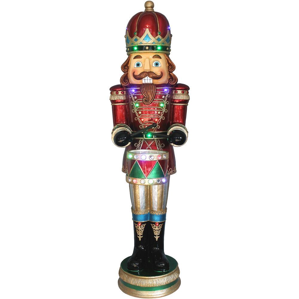 Indoor/Outdoor Oversized Christmas Decor, 5-Ft. Nutcracker Playing Snare Drum w/Moving Hands, Music, Timer, and 20 LED Lights