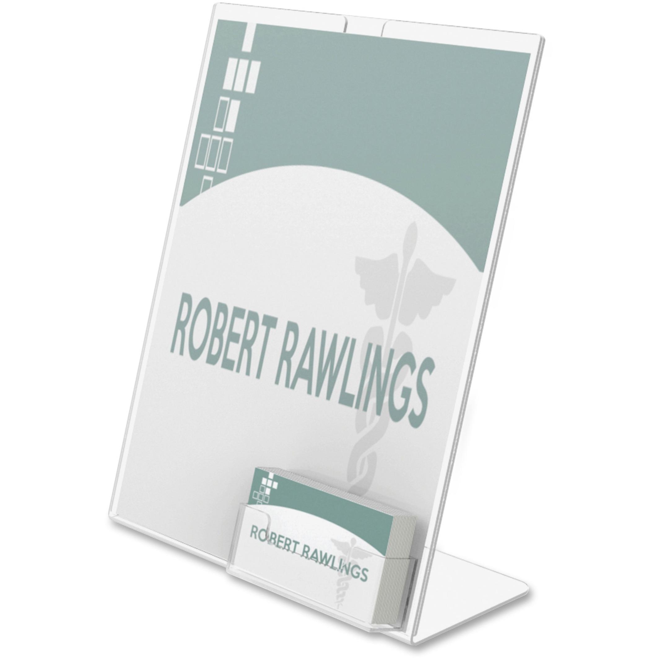 Slanted Sign Holder, Business Card Pocket, 8-1/2"x11", Clear