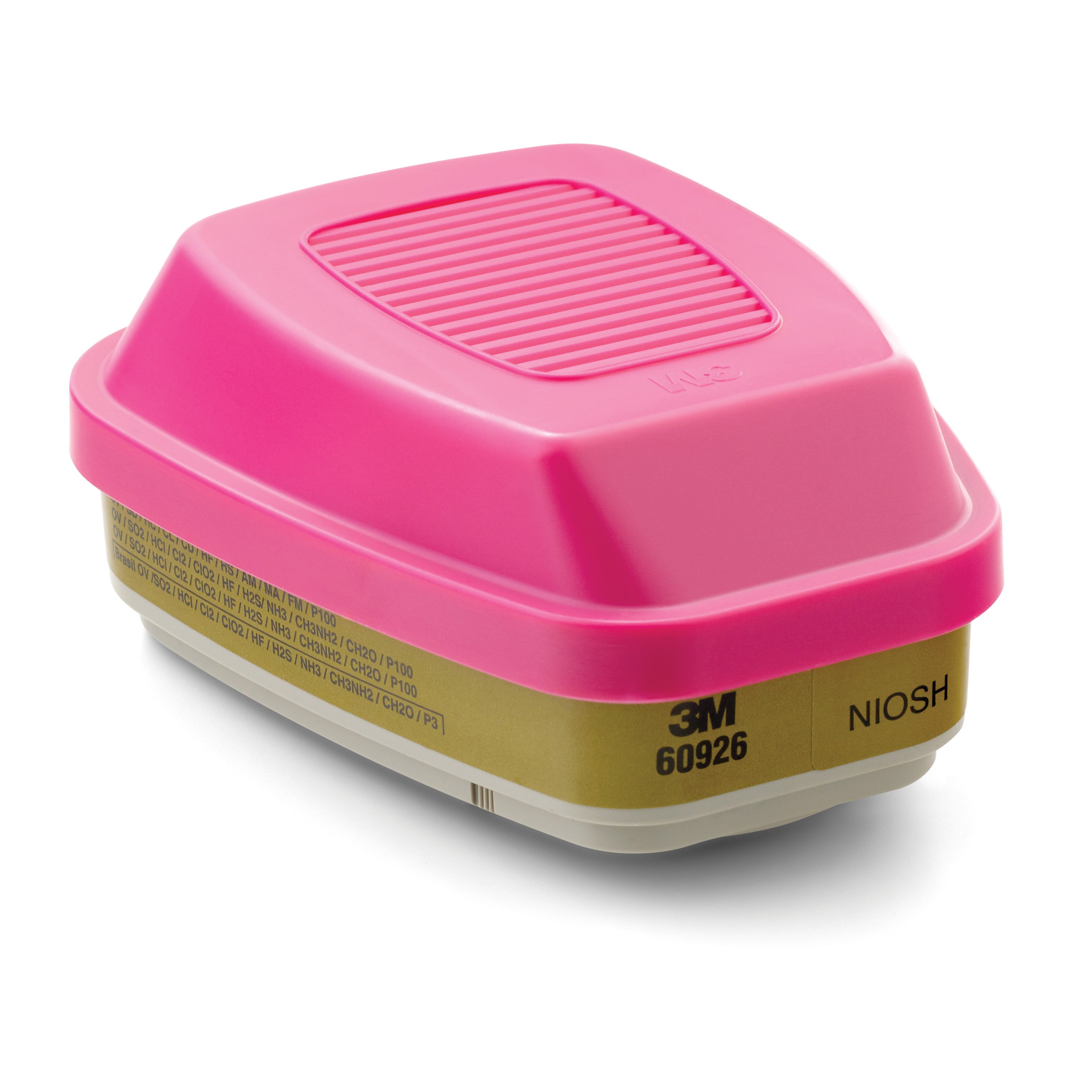 3M™ 051138-54187, For Use With 3M™ 6000, 7000, FF-400 Series Half and Full Facepiece Respirators with Bayonet Filter Holder, P100 Filter Class, 0.9997 Filter Efficiency, Bayonet Connection, Magenta/Olive